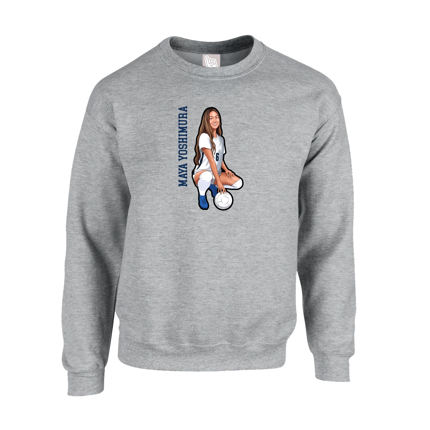 Fleece Crew — Name Vertical in Grey