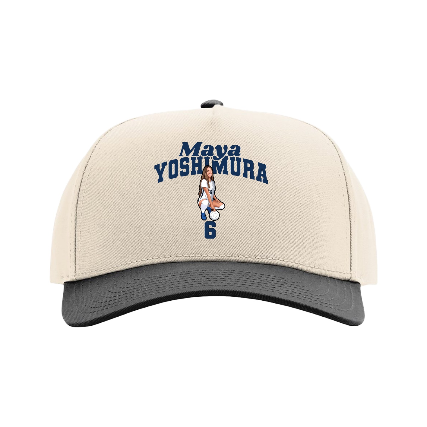 Full Fabric Five-Panel Champ Cap — Signature Arch in Cream/Black