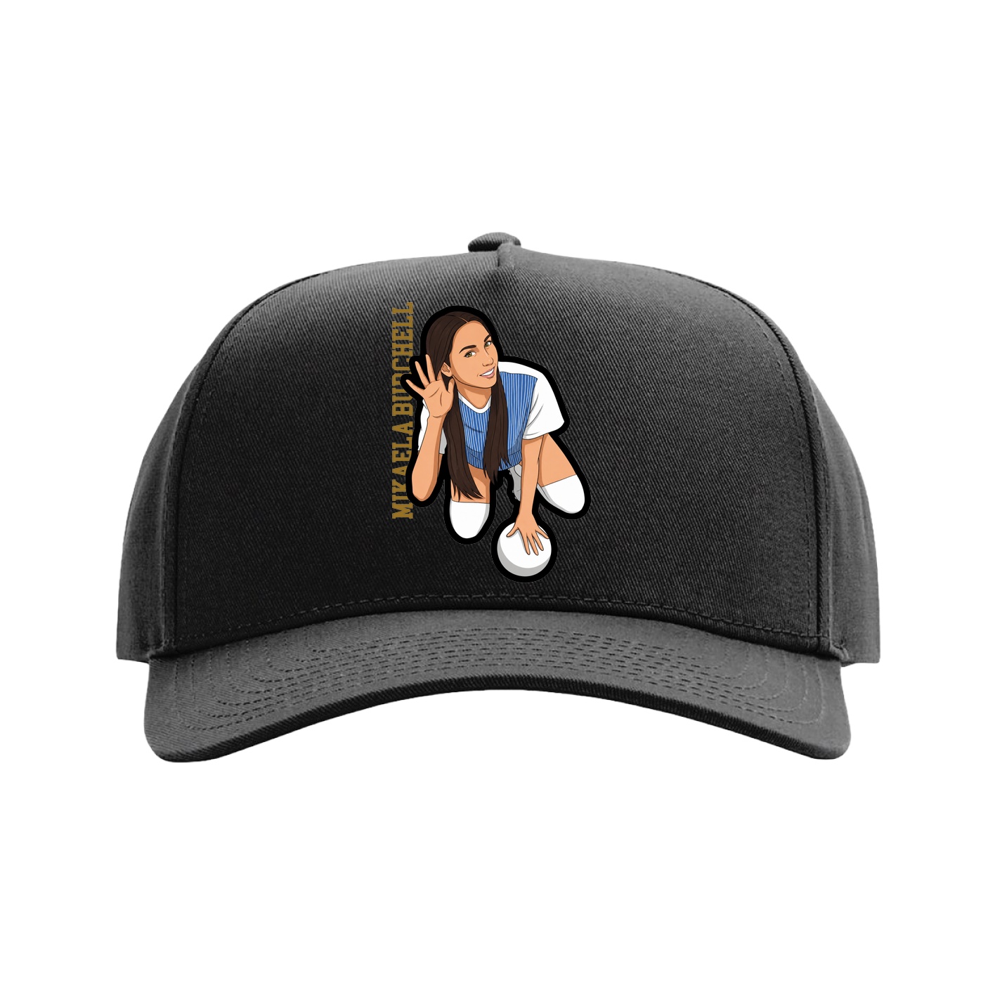 Full Fabric Five-Panel Champ Cap — Name Vertical in Black