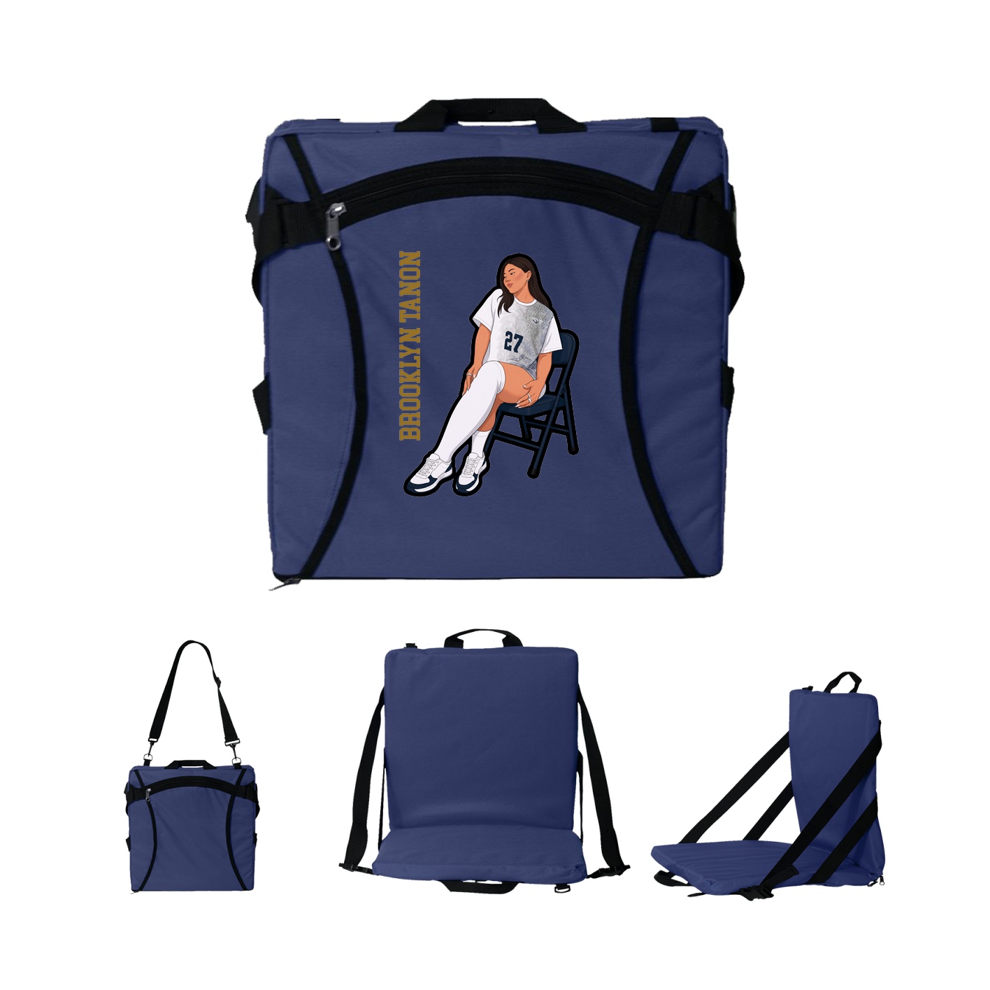 Folding Stadium Seat — Name Vertical in Navy