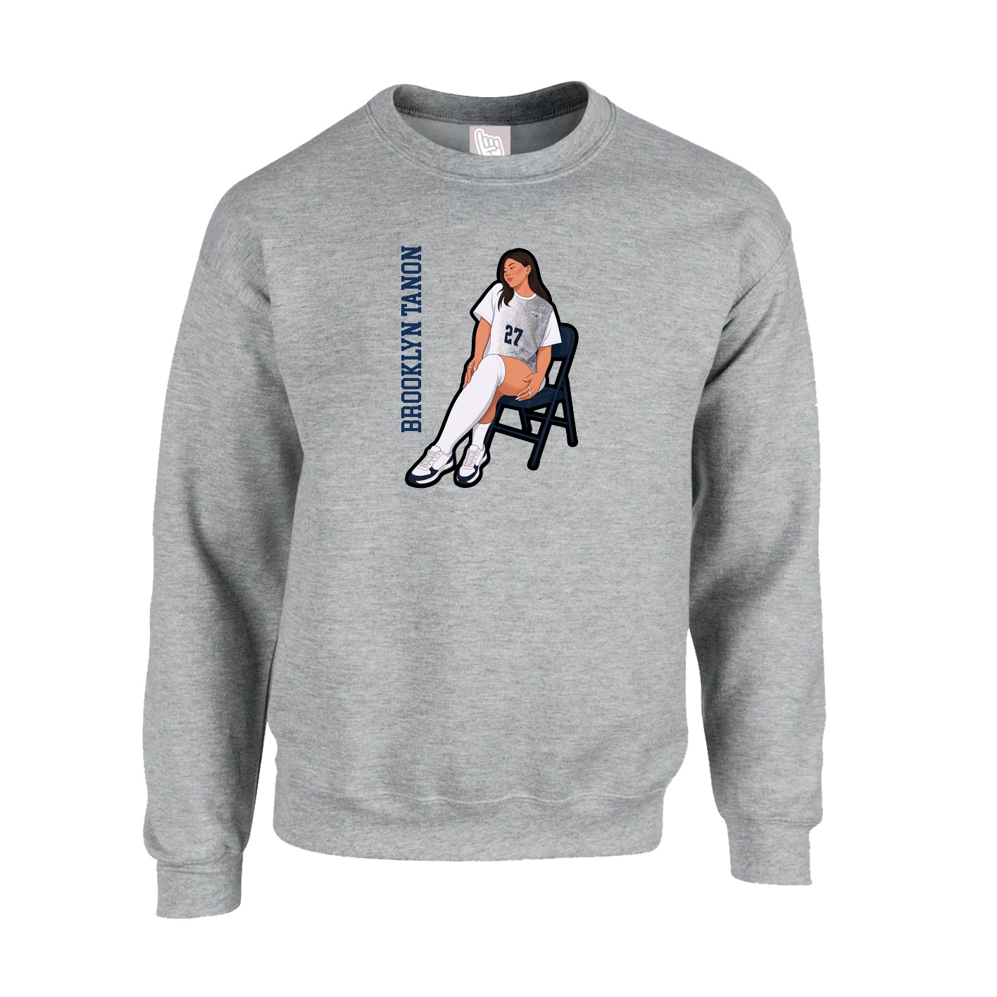 Fleece Crew — Name Vertical in Grey