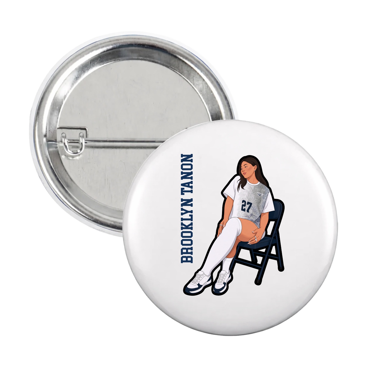 Game Day Button — Name Vertical in White