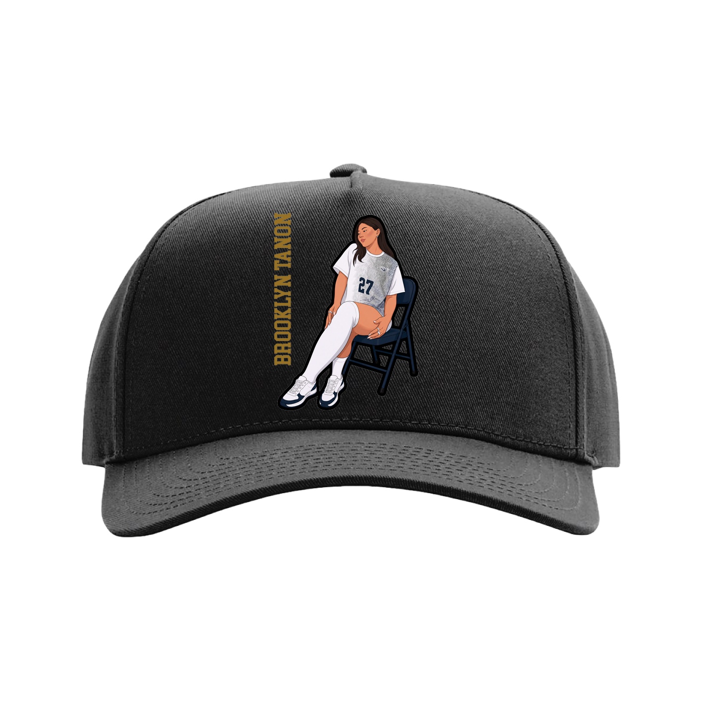 Full Fabric Five-Panel Champ Cap — Name Vertical in Black