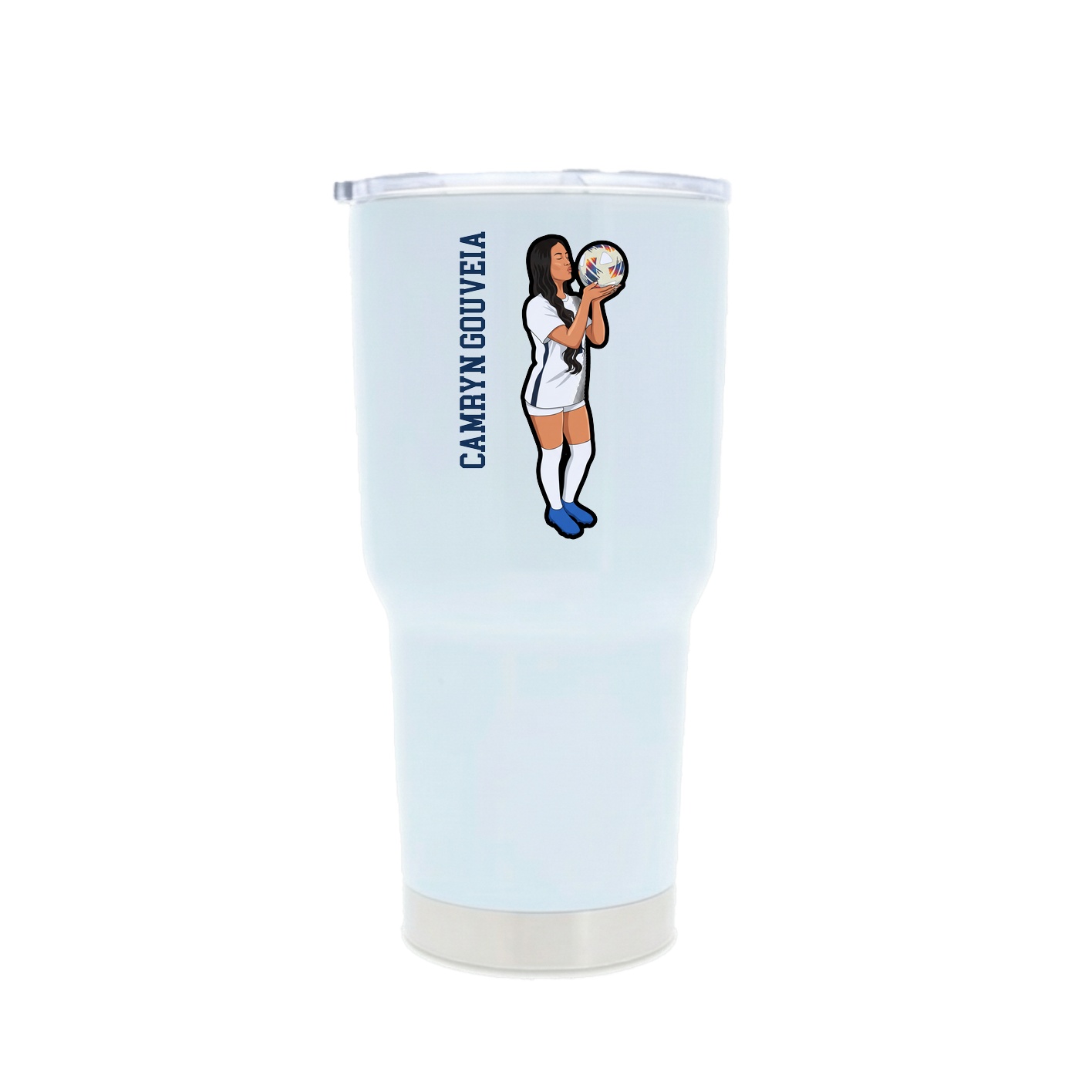 30oz Stainless Steel Tumbler — Name Vertical in White