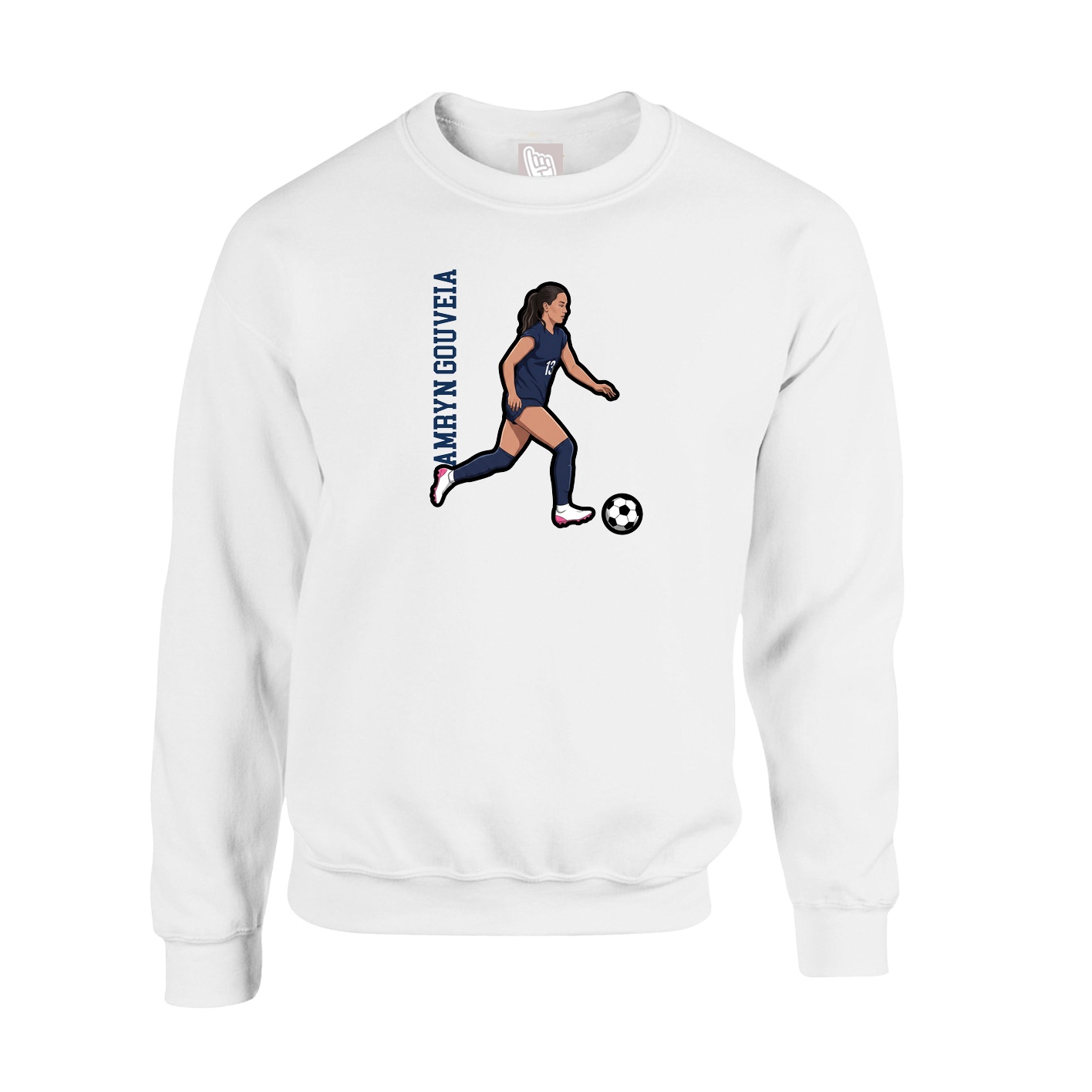 Fleece Crew — Name Vertical in White