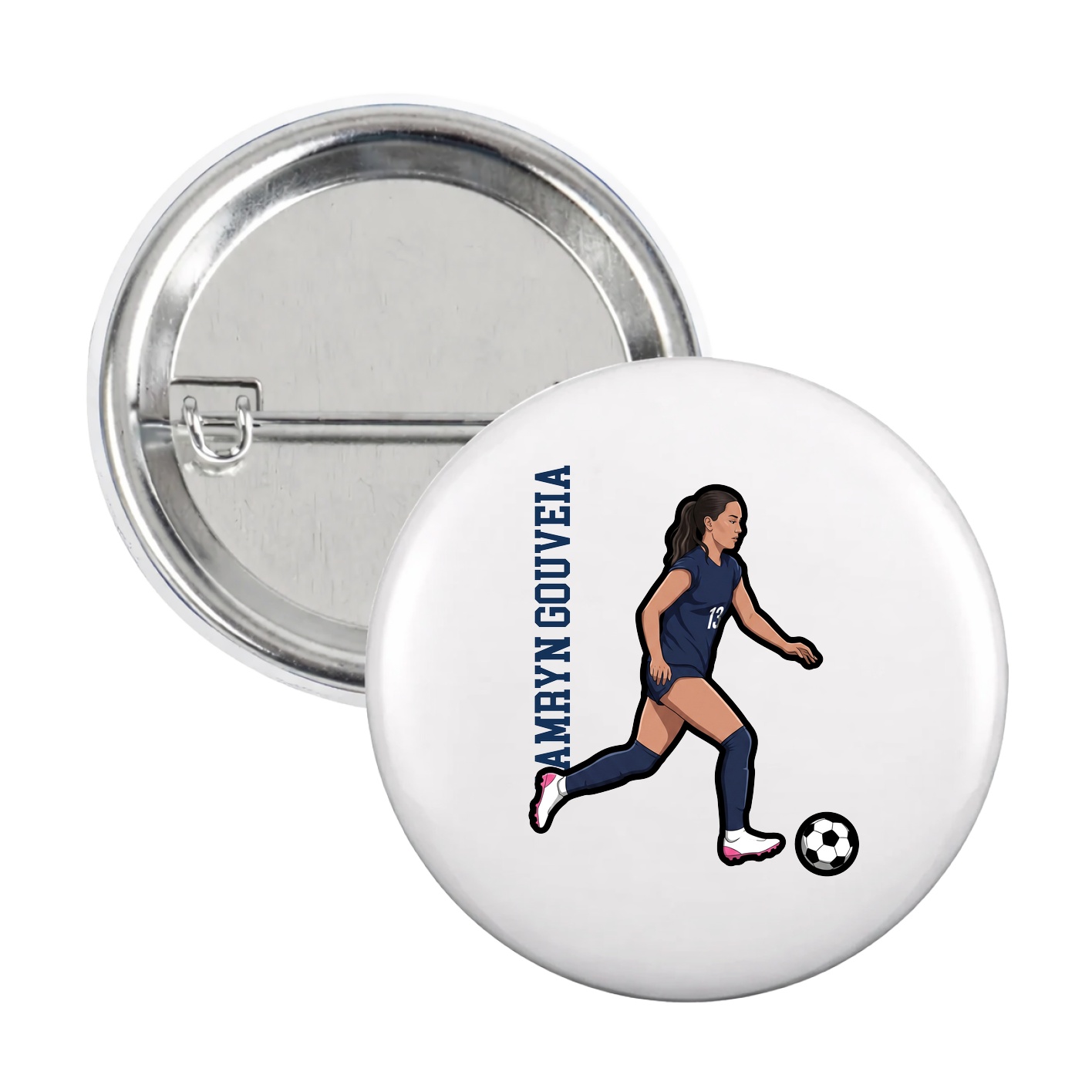 Game Day Button — Name Vertical in White