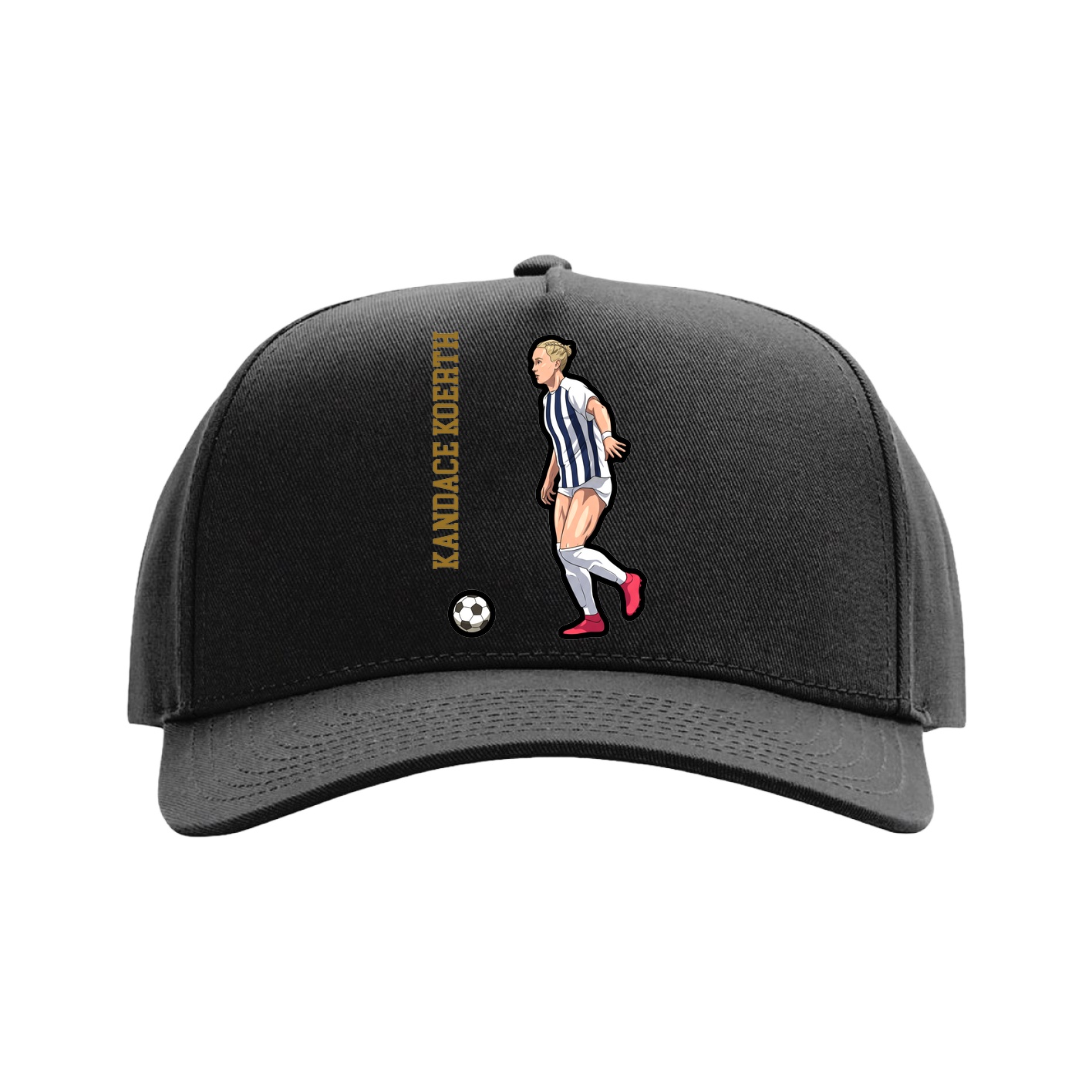 Full Fabric Five-Panel Champ Cap — Name Vertical in Black