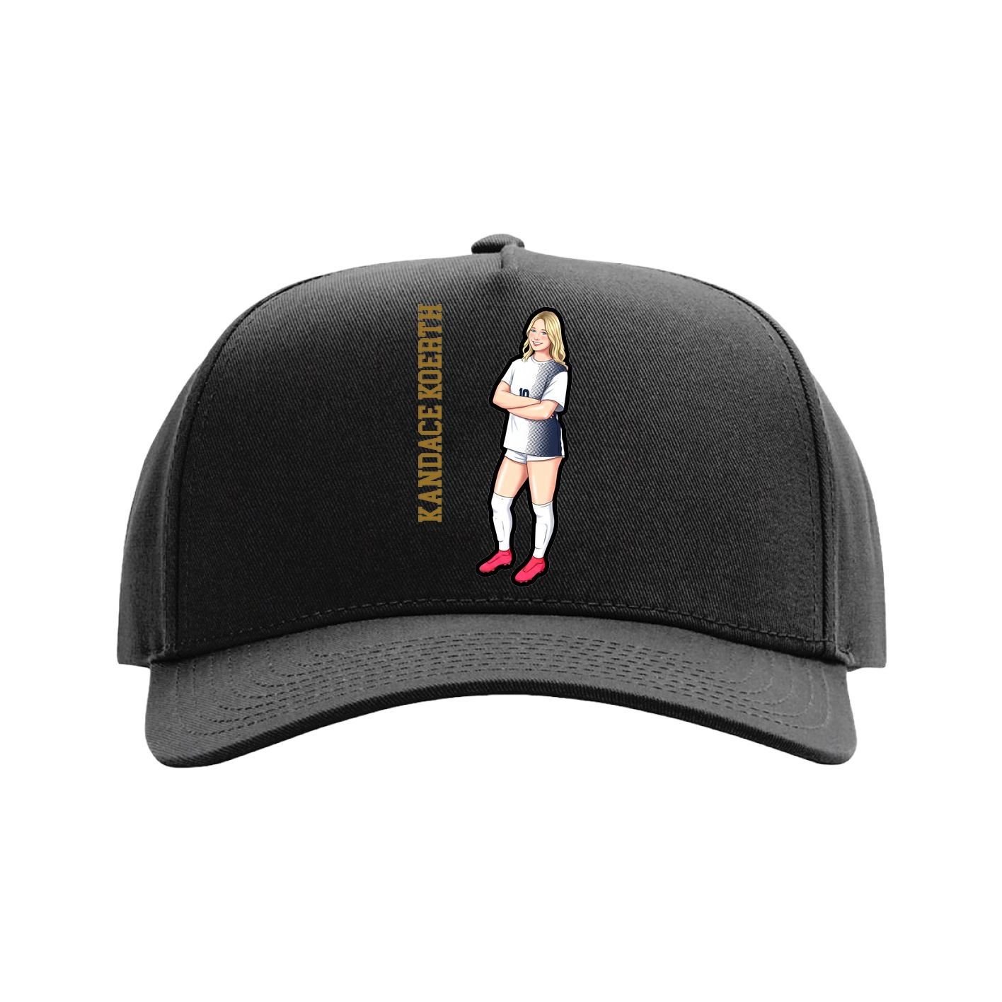Full Fabric Five-Panel Champ Cap — Name Vertical in Black