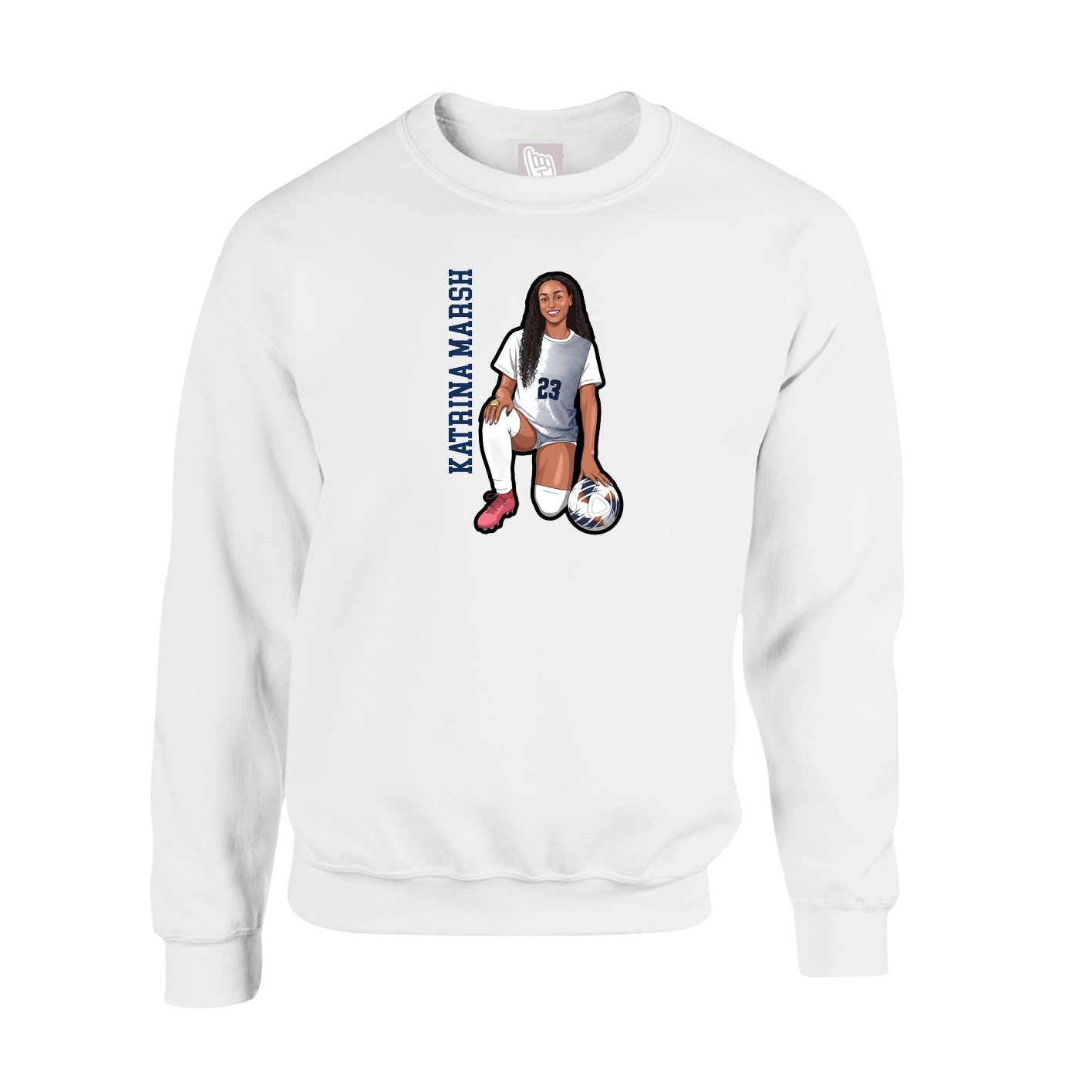 Fleece Crew — Name Vertical in White