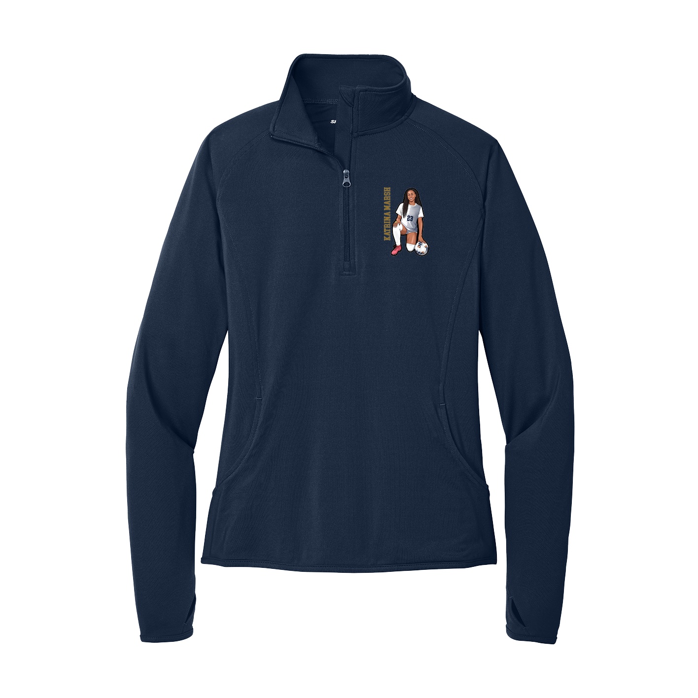 Women's Q-Zip Pullover — Name Vertical in Navy
