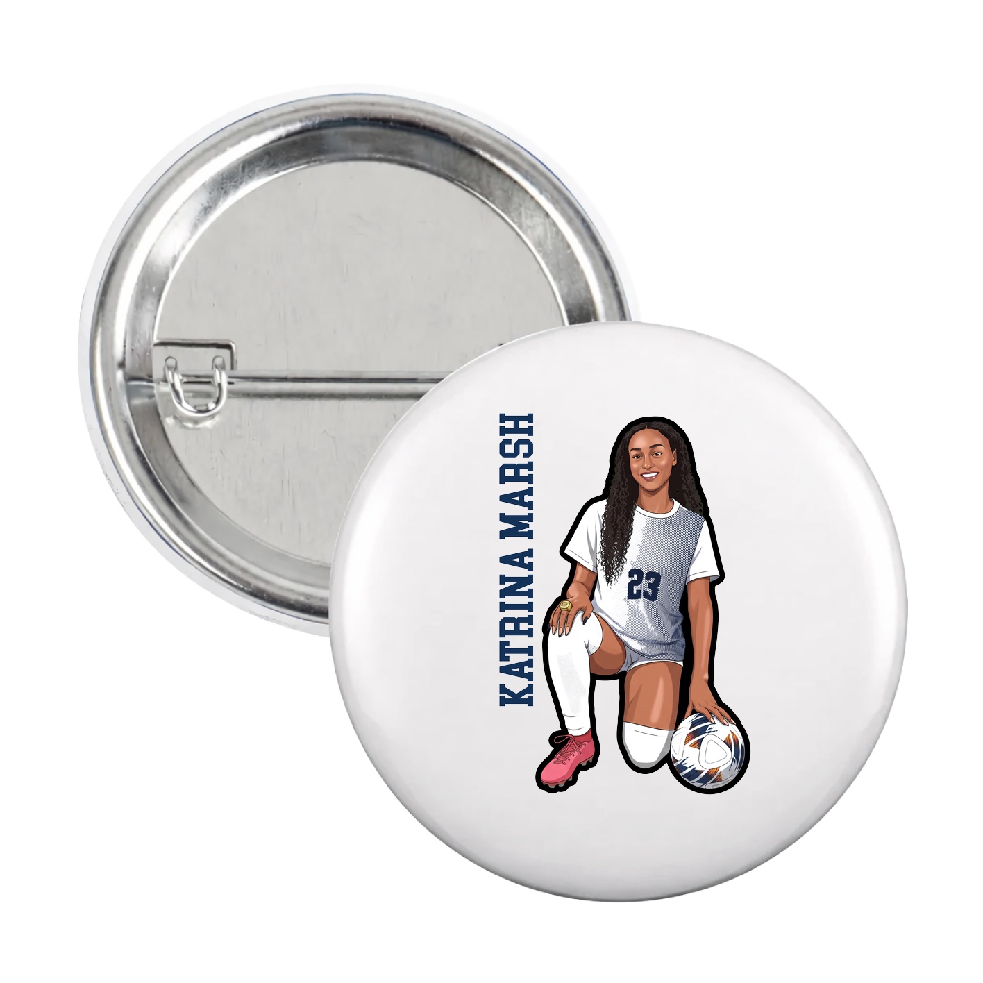 Game Day Button — Name Vertical in White