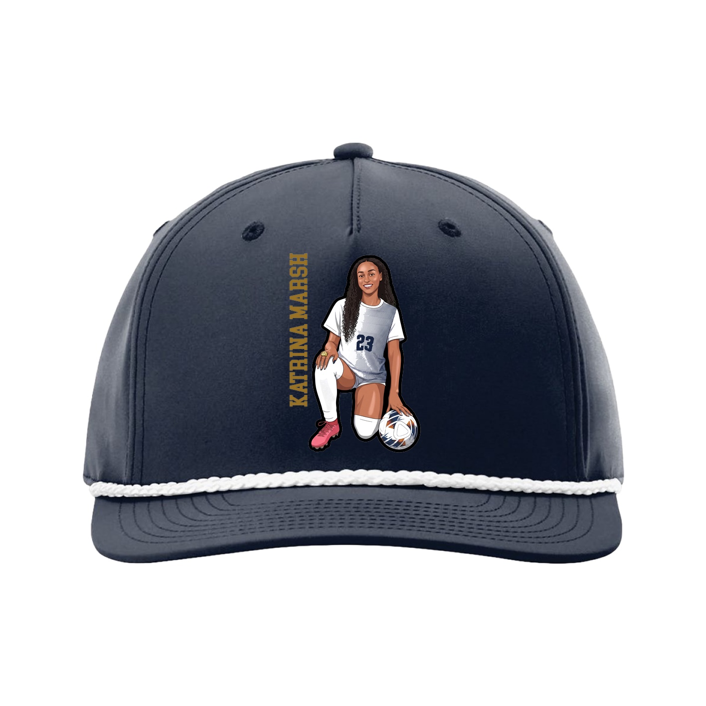 Five-Panel Classic Rope Cap — Name Vertical in Navy