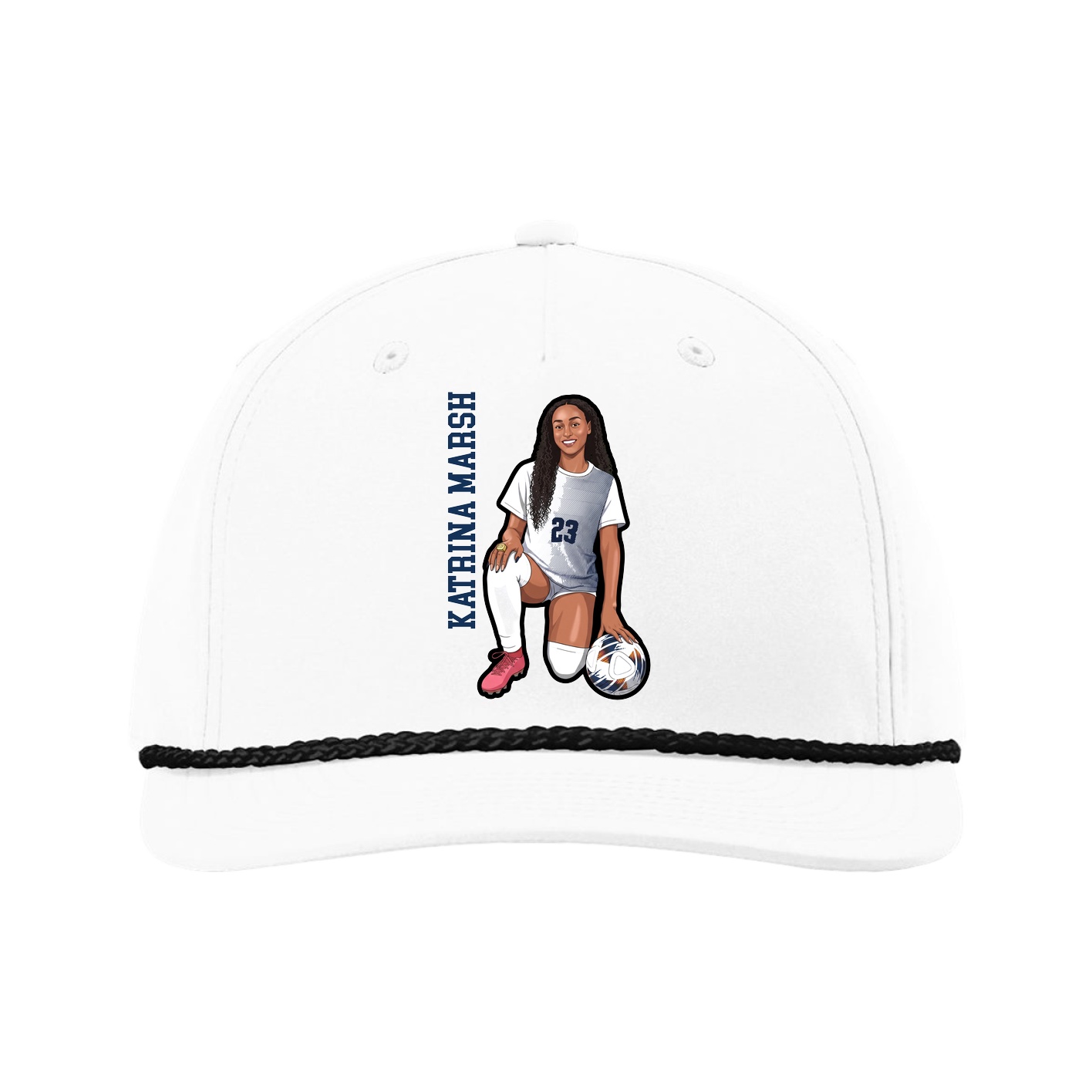 Five-Panel Classic Rope Cap — Name Vertical in White