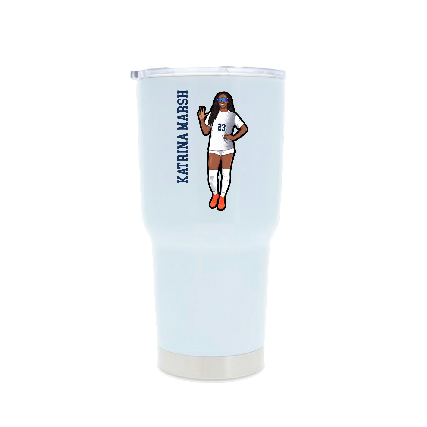 30oz Stainless Steel Tumbler — Name Vertical in White
