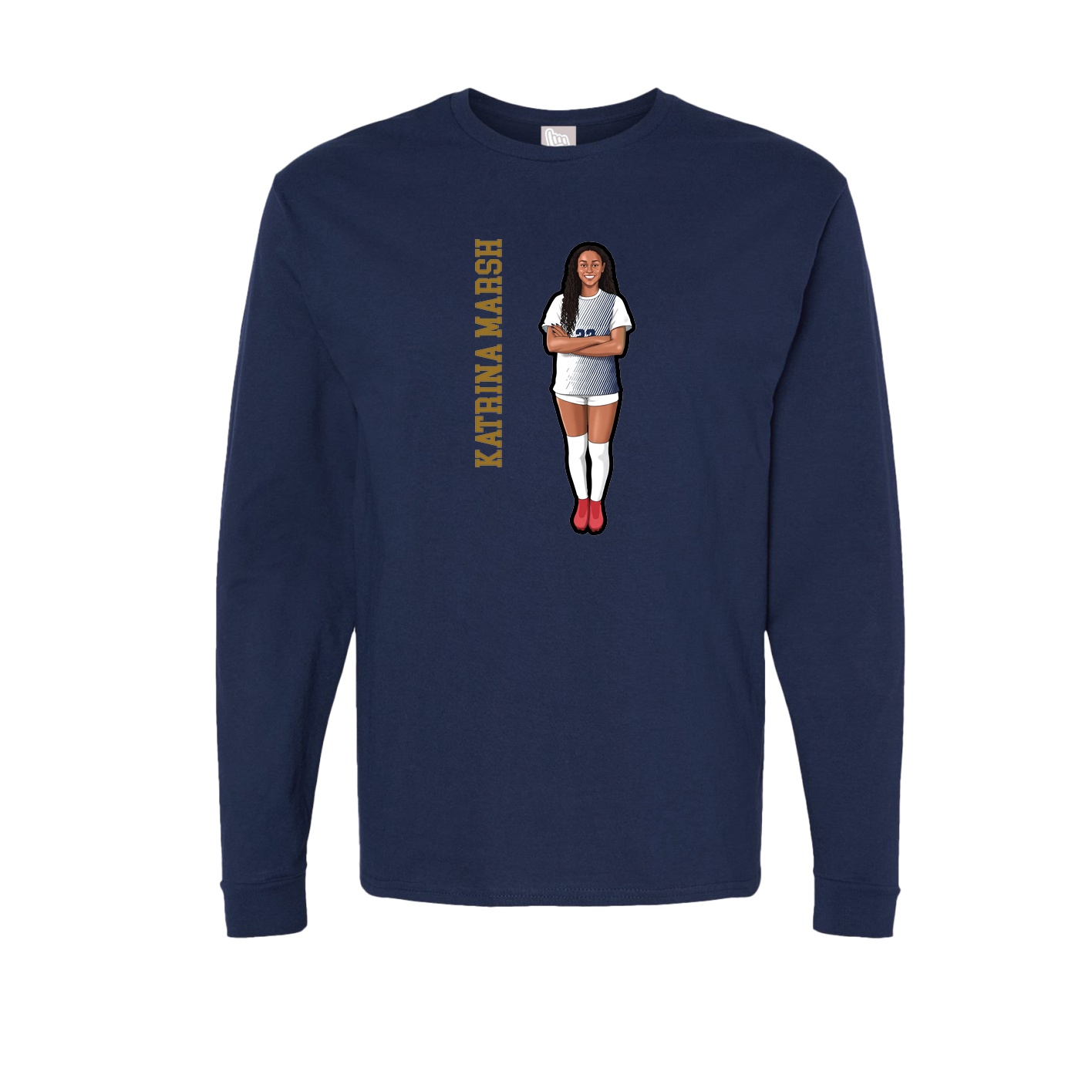 Long Sleeve Tee — Name Vertical in Navy
