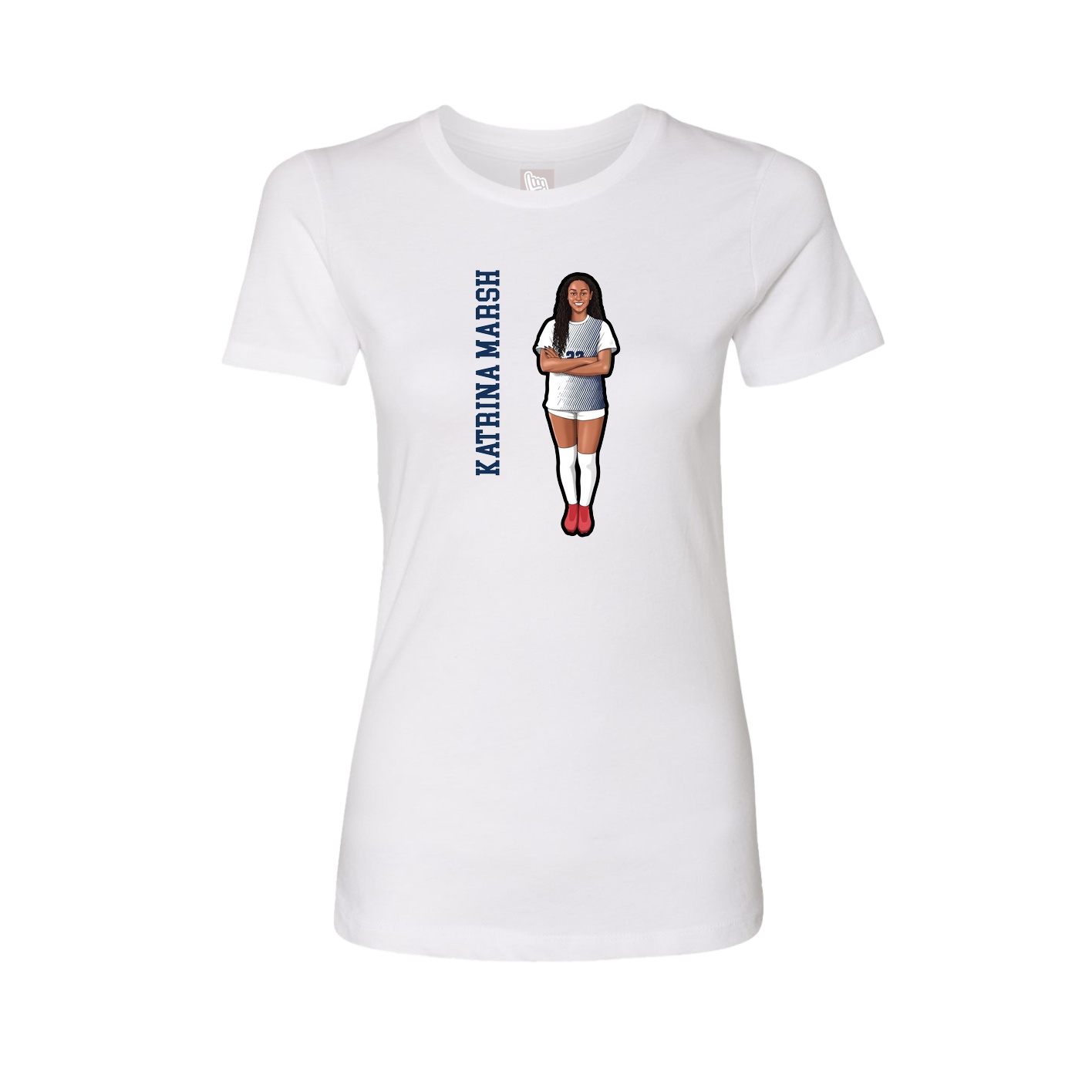 Fitted Women's Tee — Name Vertical in White