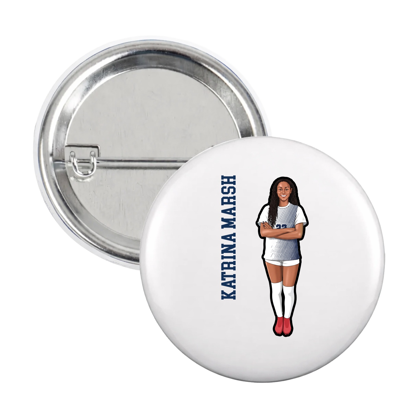 Game Day Button — Name Vertical in White