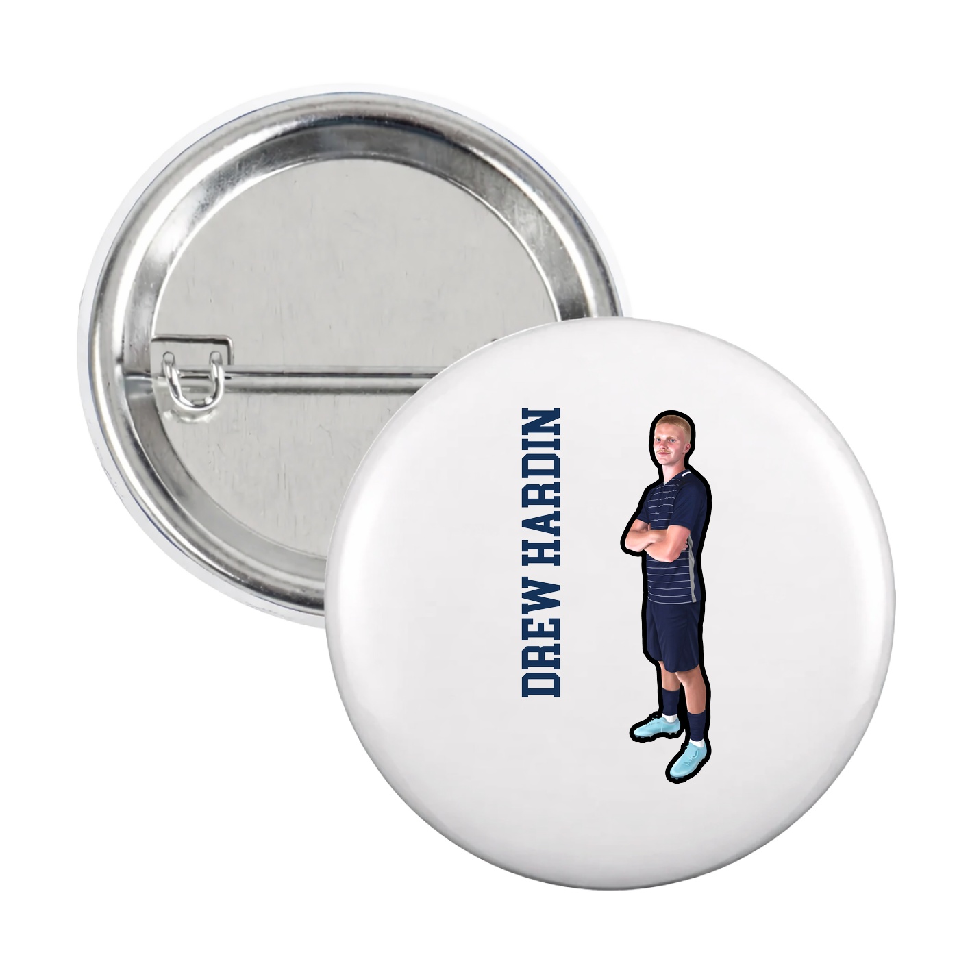Game Day Button — Name Vertical in White