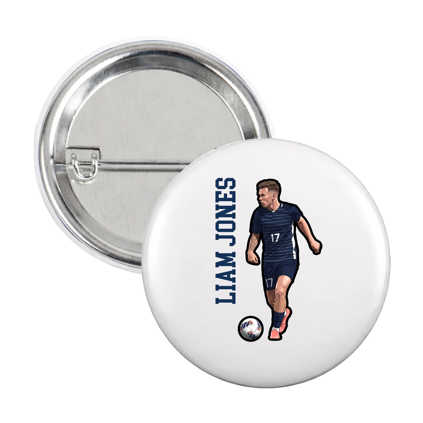 Game Day Button — Name Vertical in White