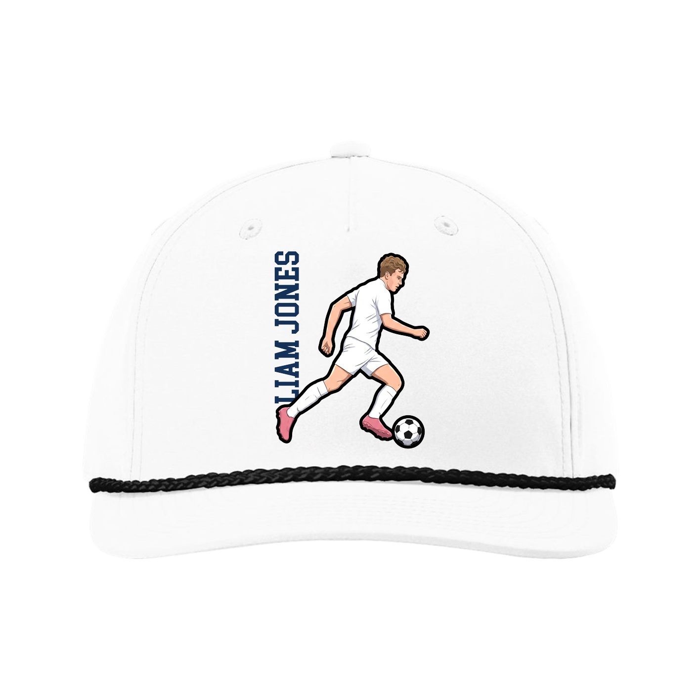 Five-Panel Classic Rope Cap — Name Vertical in White