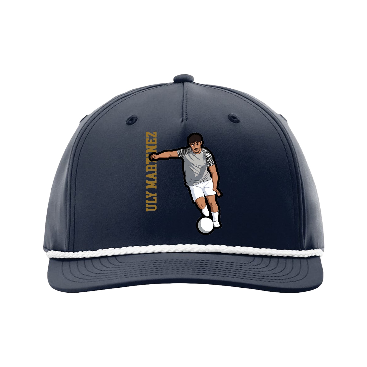 Five-Panel Classic Rope Cap — Name Vertical in Navy