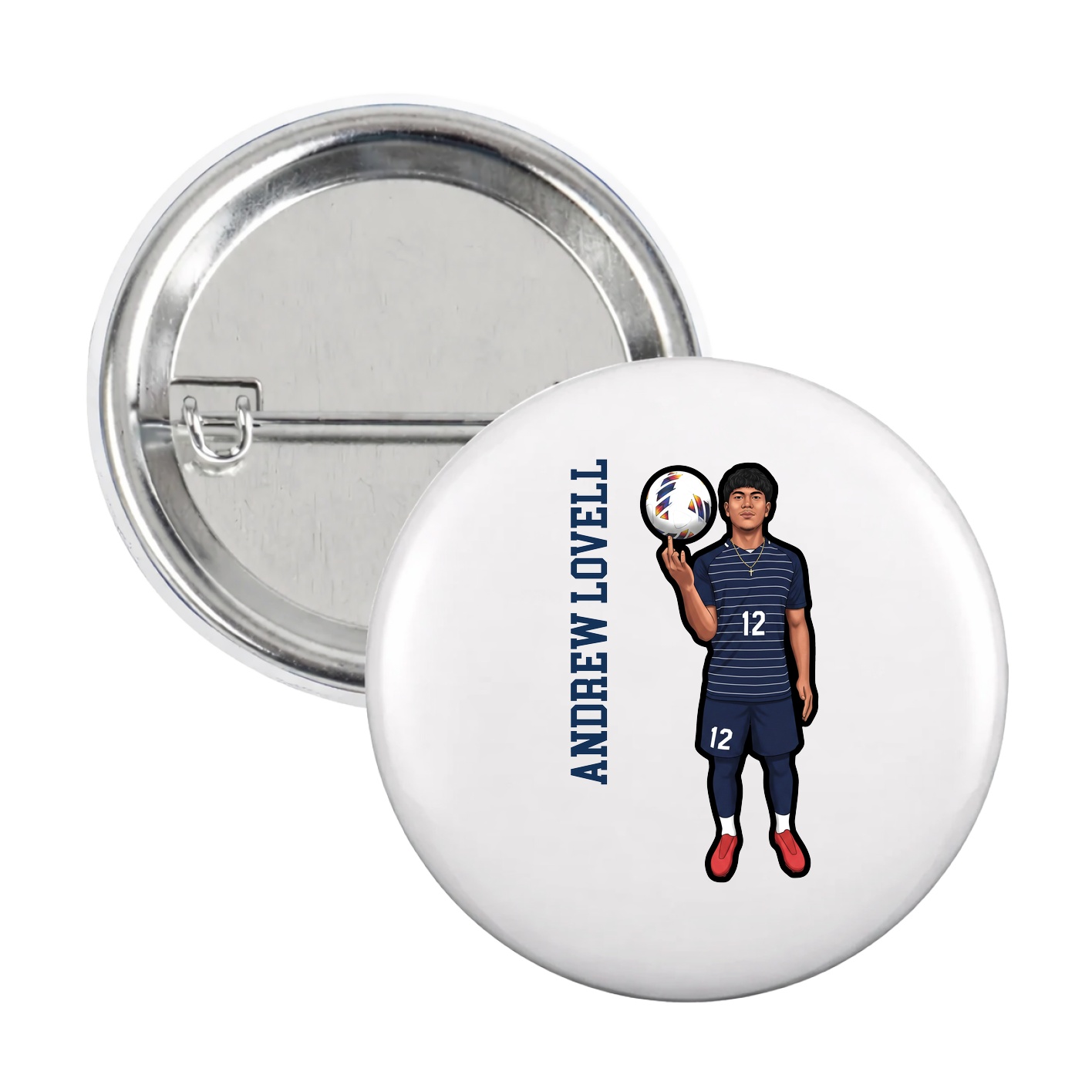 Game Day Button — Name Vertical in White