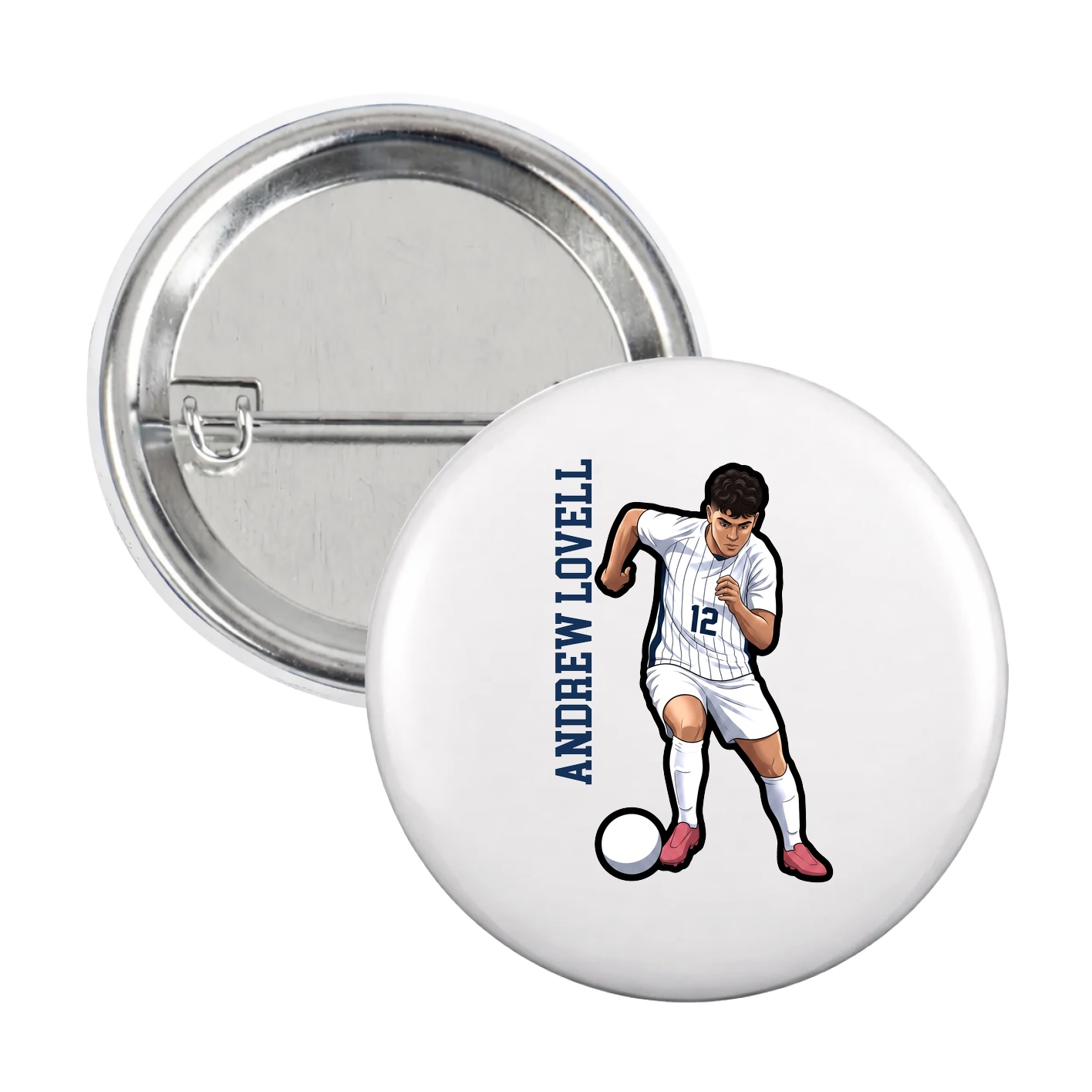 Game Day Button — Name Vertical in White