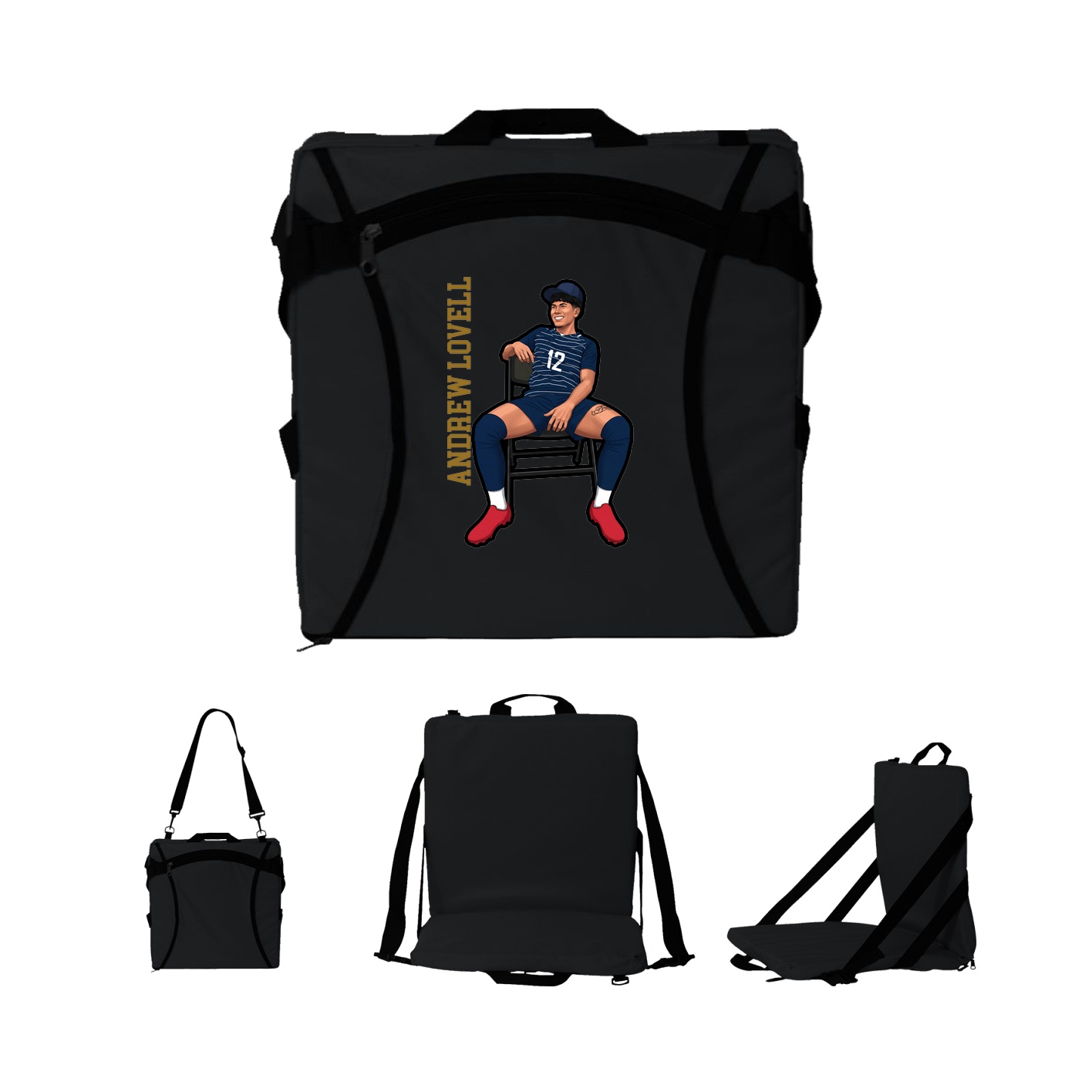 Folding Stadium Seat — Name Vertical in Black