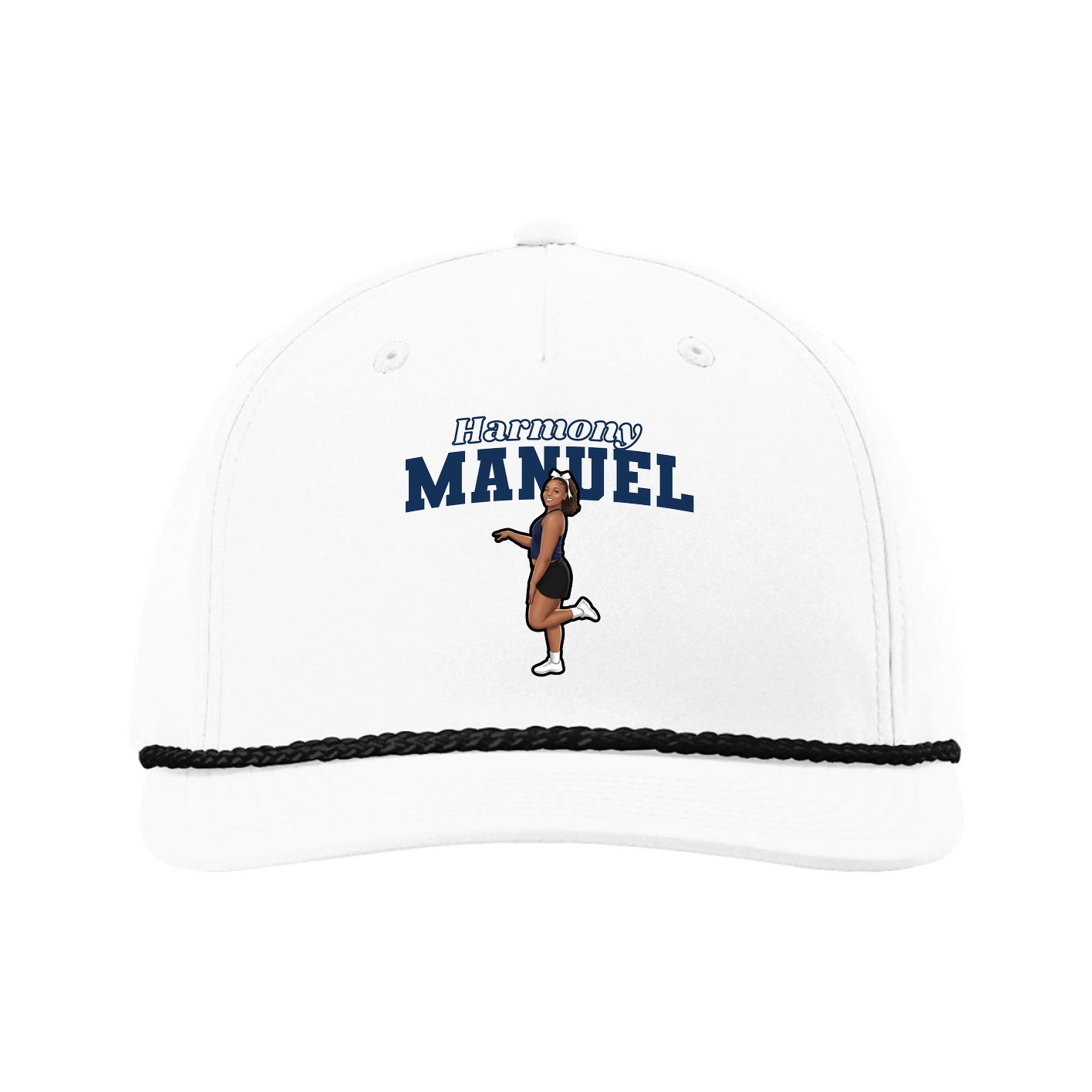 Five-Panel Classic Rope Cap — Name Arch in White