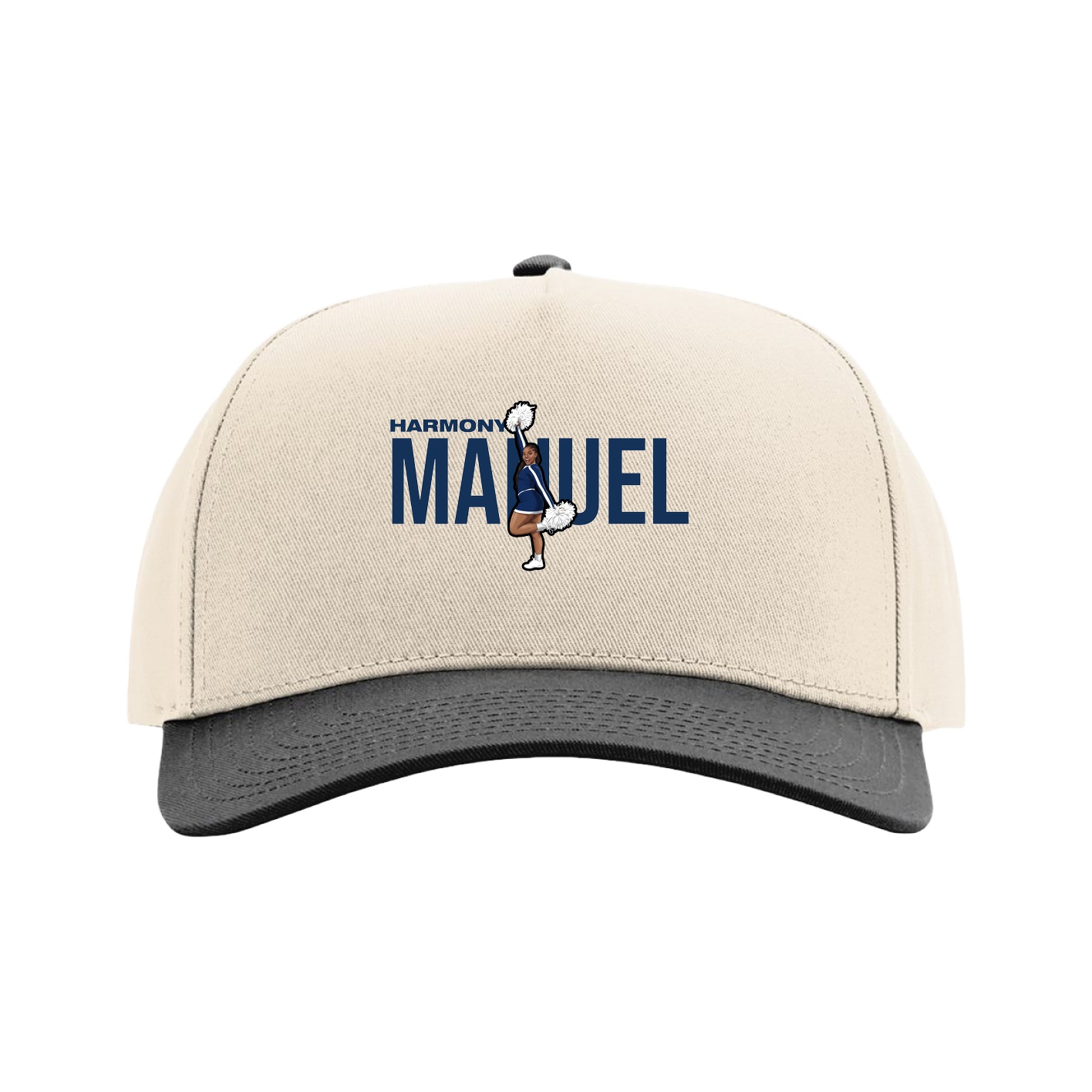 Full Fabric Five-Panel Champ Cap — Player Name in Cream/Black