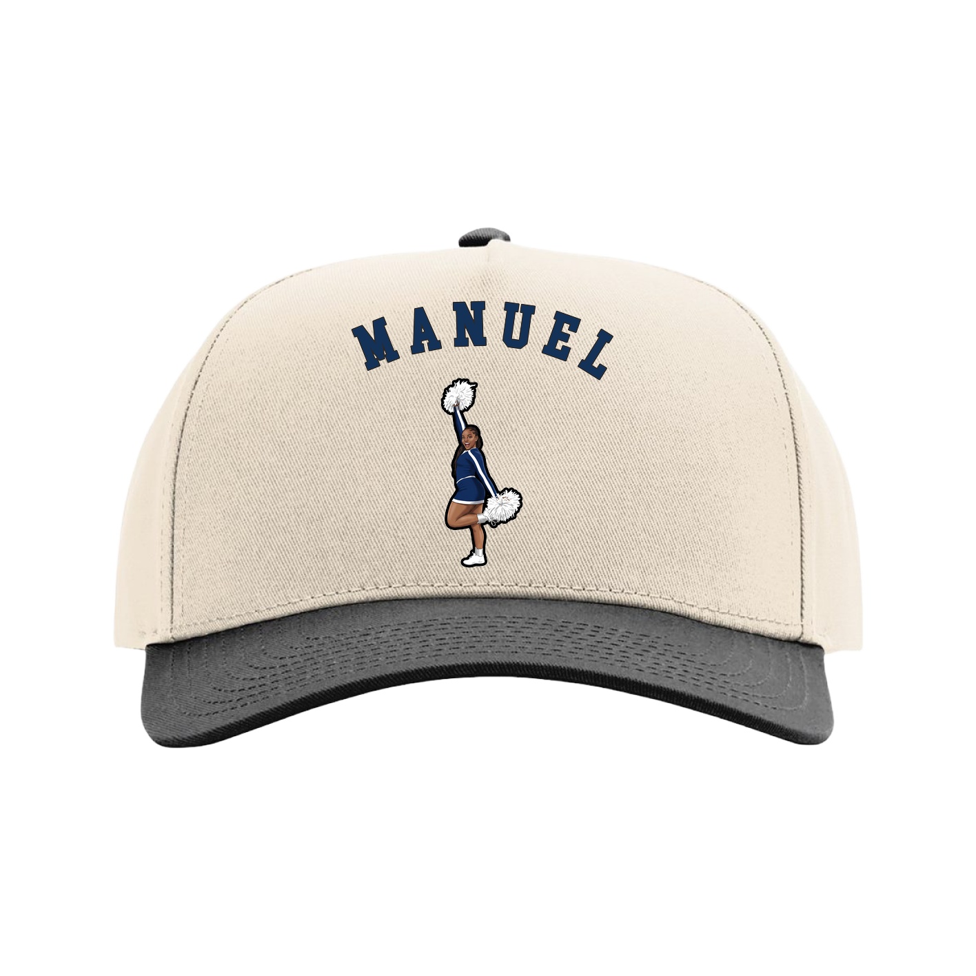 Full Fabric Five-Panel Champ Cap — Shirsey Arch in Cream/Black