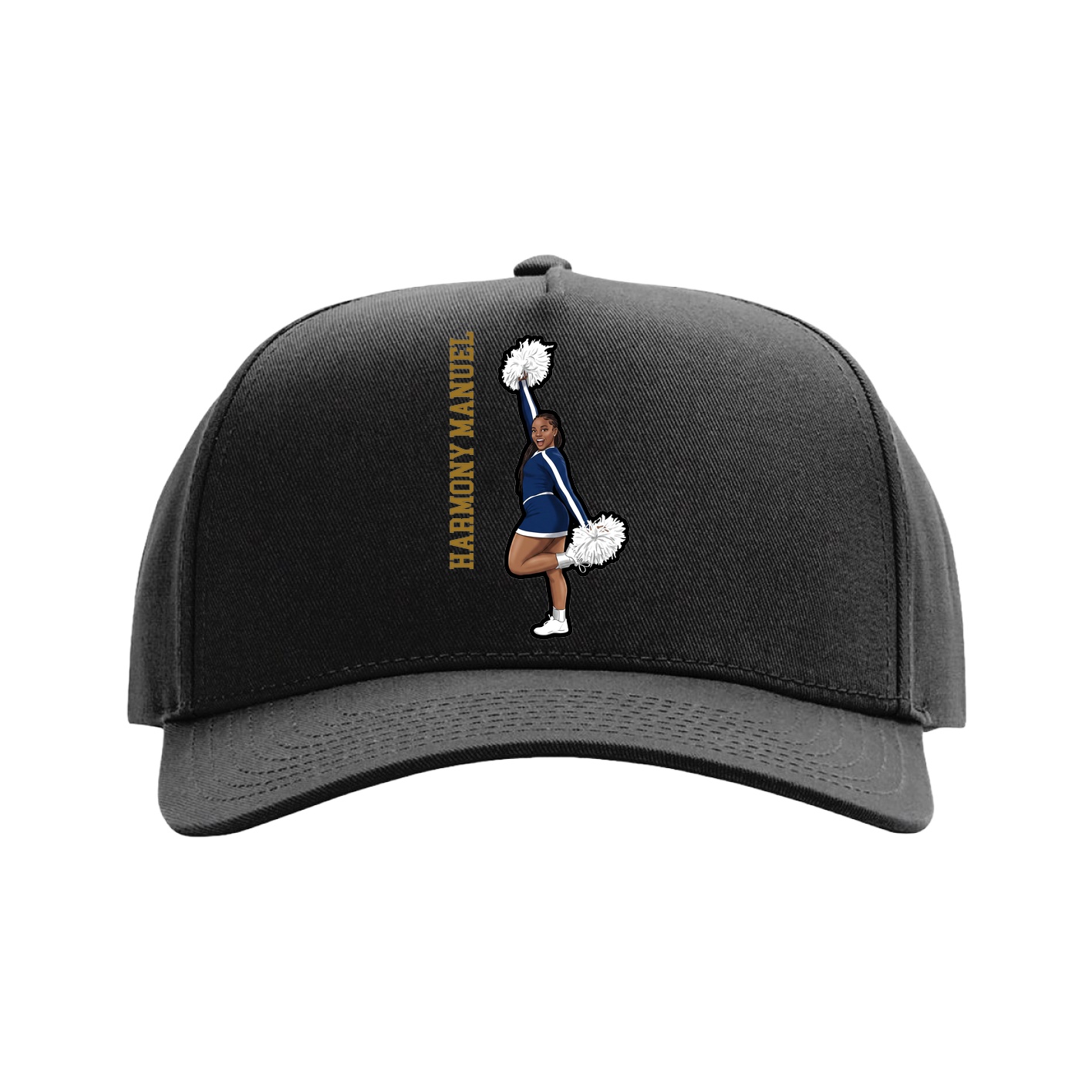 Full Fabric Five-Panel Champ Cap — Name Vertical in Black
