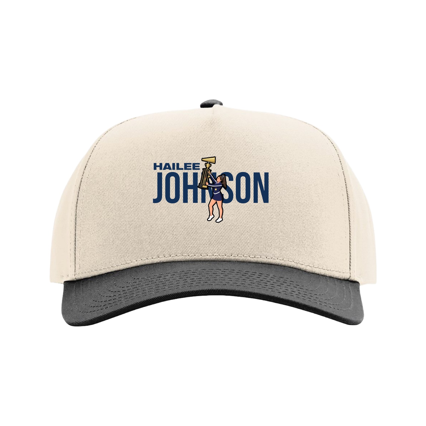 Full Fabric Five-Panel Champ Cap — Player Name in Cream/Black