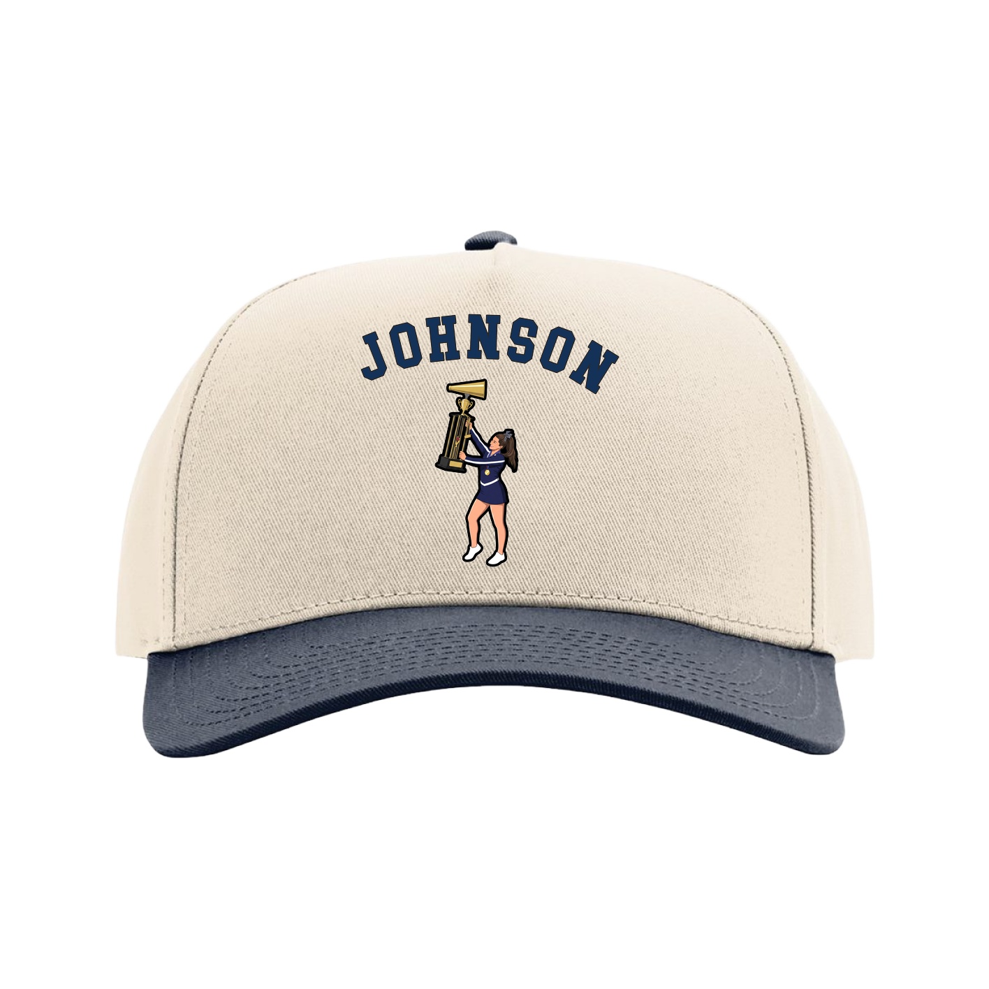 Full Fabric Five-Panel Champ Cap — Shirsey Arch in Cream/Navy