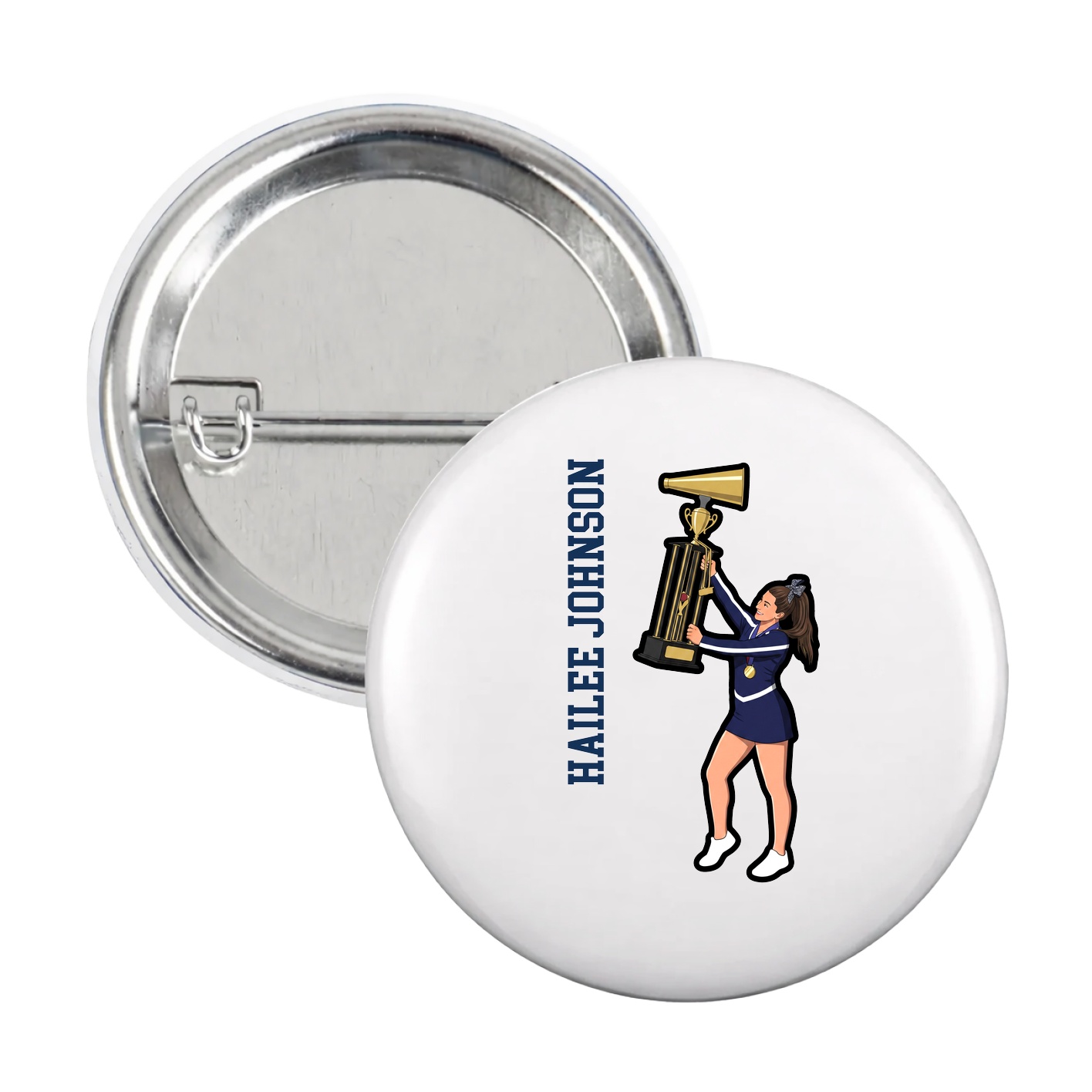 Game Day Button — Name Vertical in White