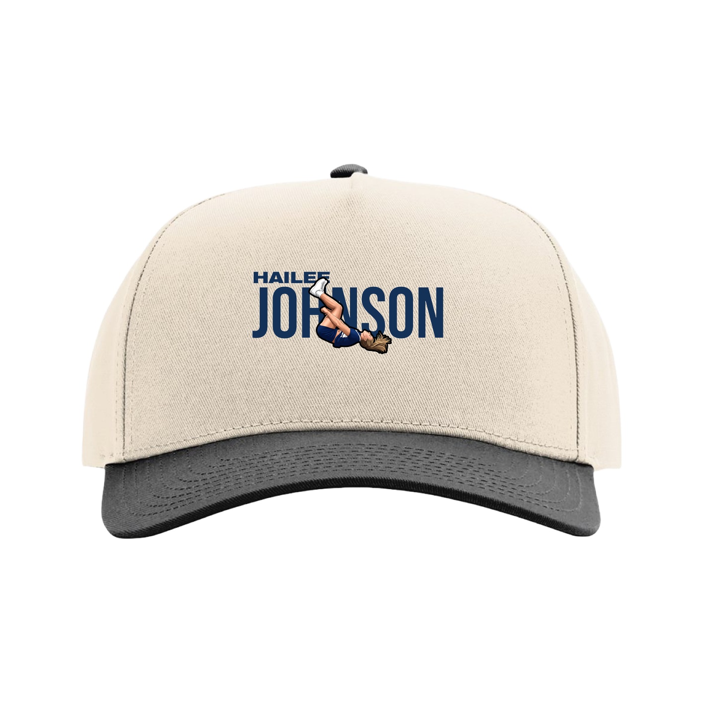 Full Fabric Five-Panel Champ Cap — Player Name in Cream/Black