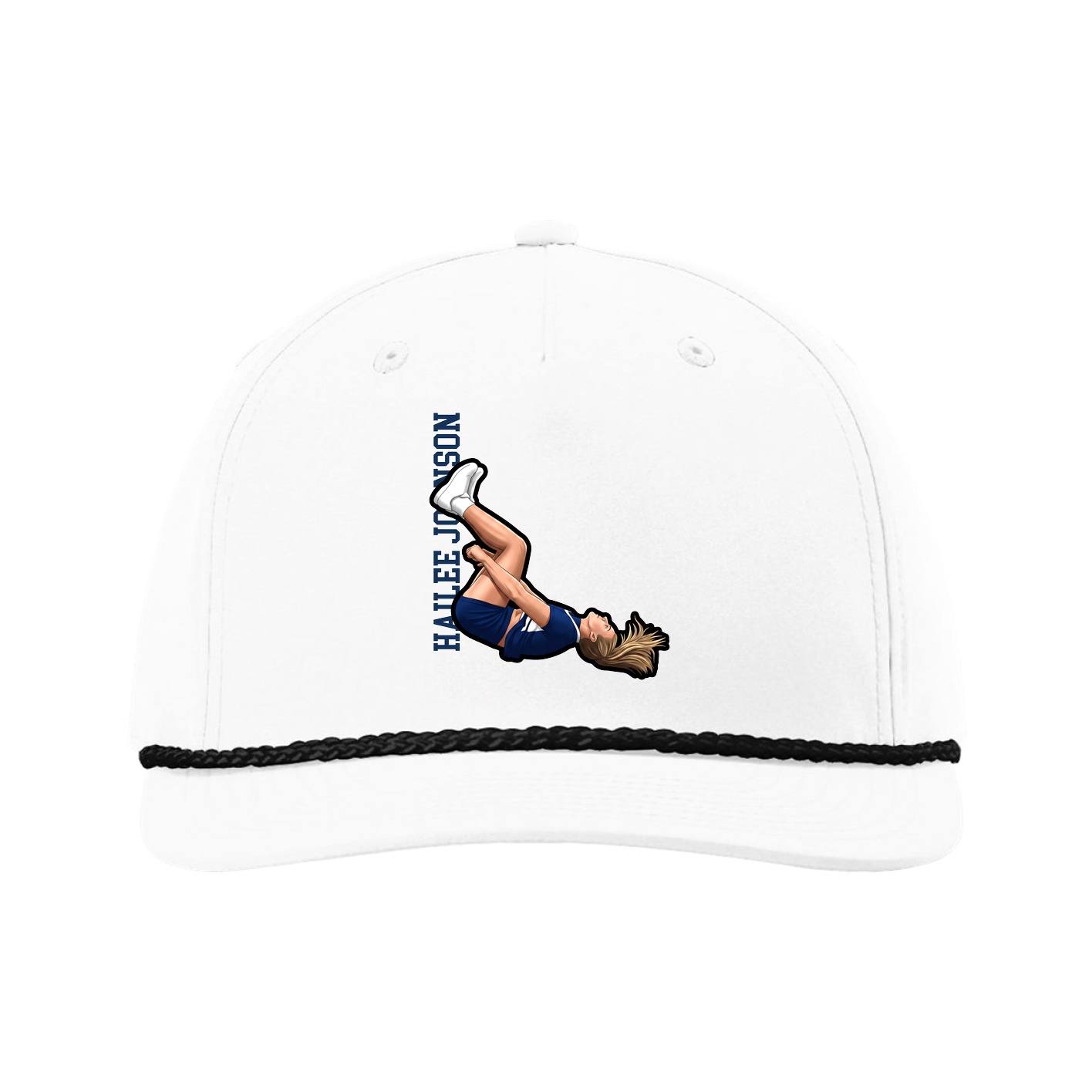 Five-Panel Classic Rope Cap — Name Vertical in White