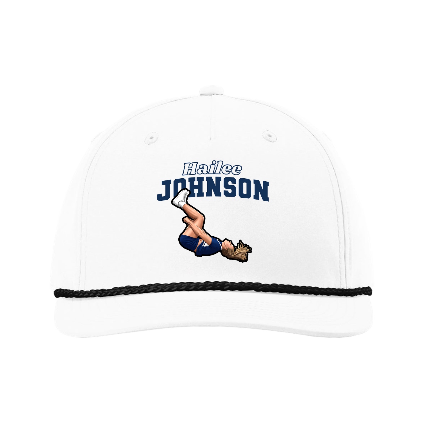 Five-Panel Classic Rope Cap — Name Arch in White