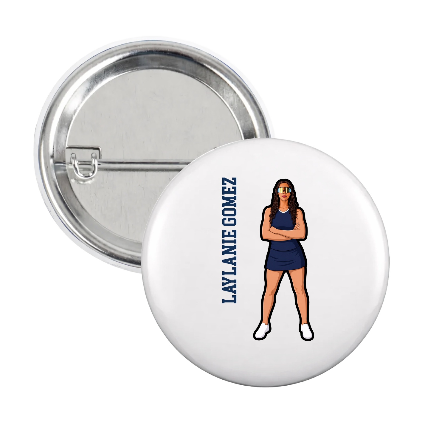 Game Day Button — Name Vertical in White