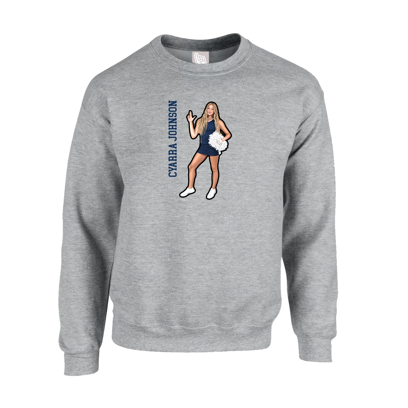 Fleece Crew — Name Vertical in Grey