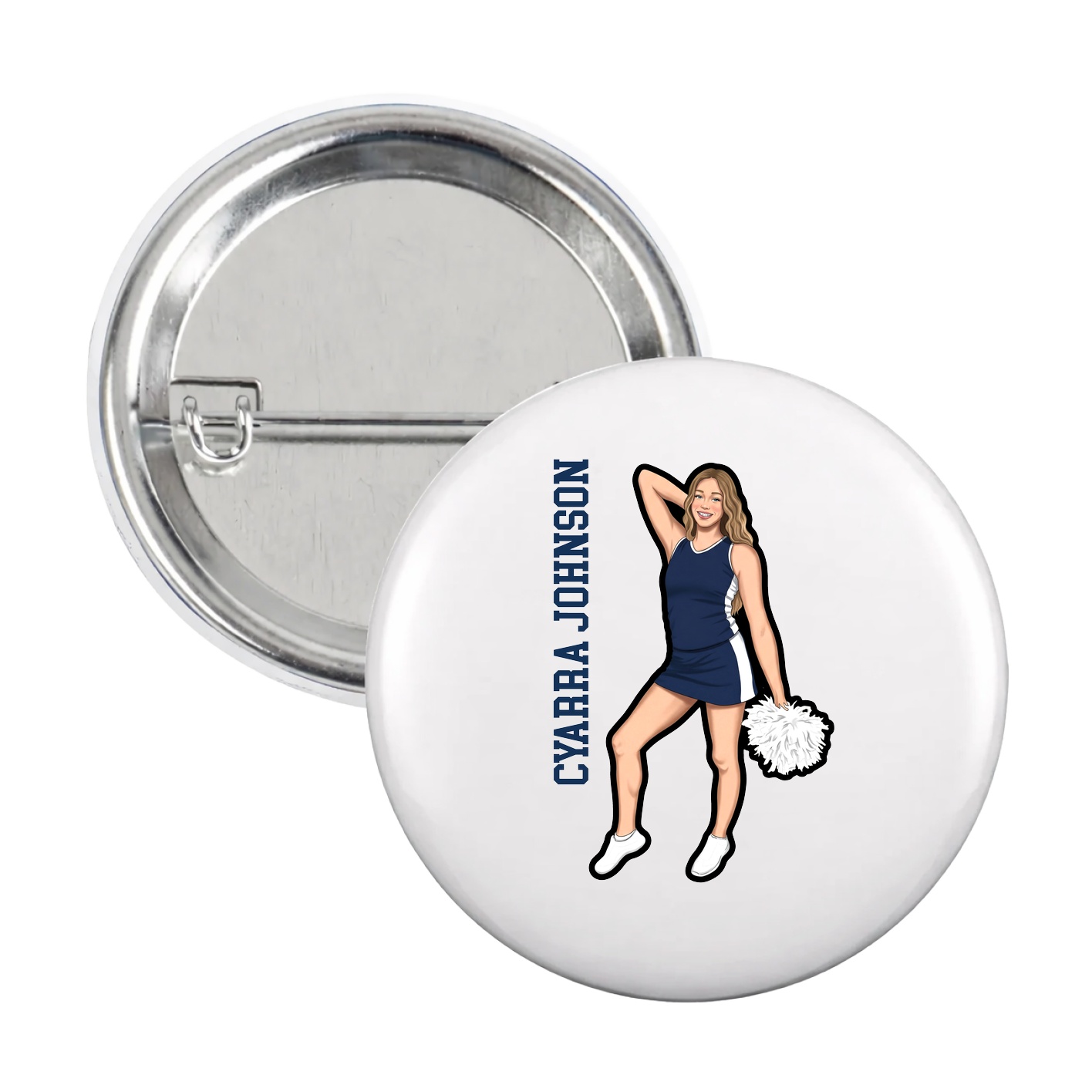 Game Day Button — Name Vertical in White