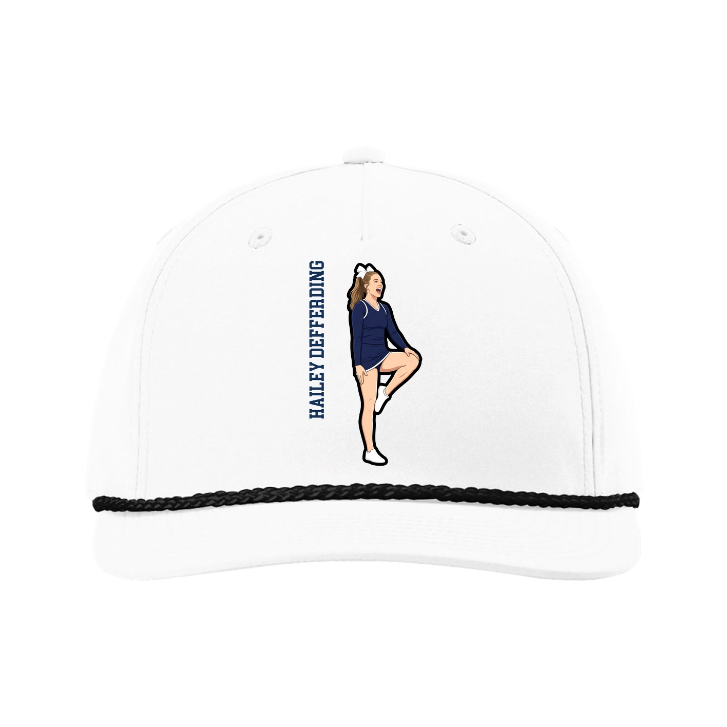 Five-Panel Classic Rope Cap — Name Vertical in White