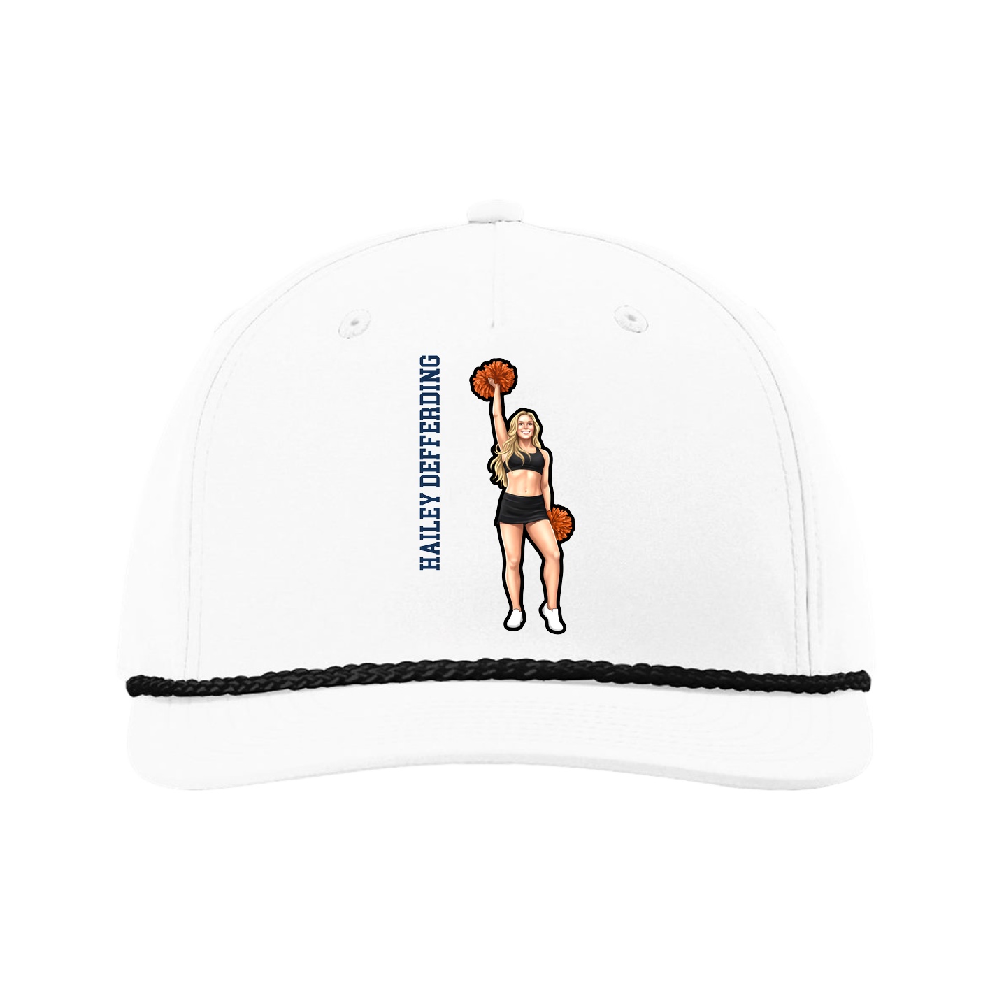 Five-Panel Classic Rope Cap — Name Vertical in White