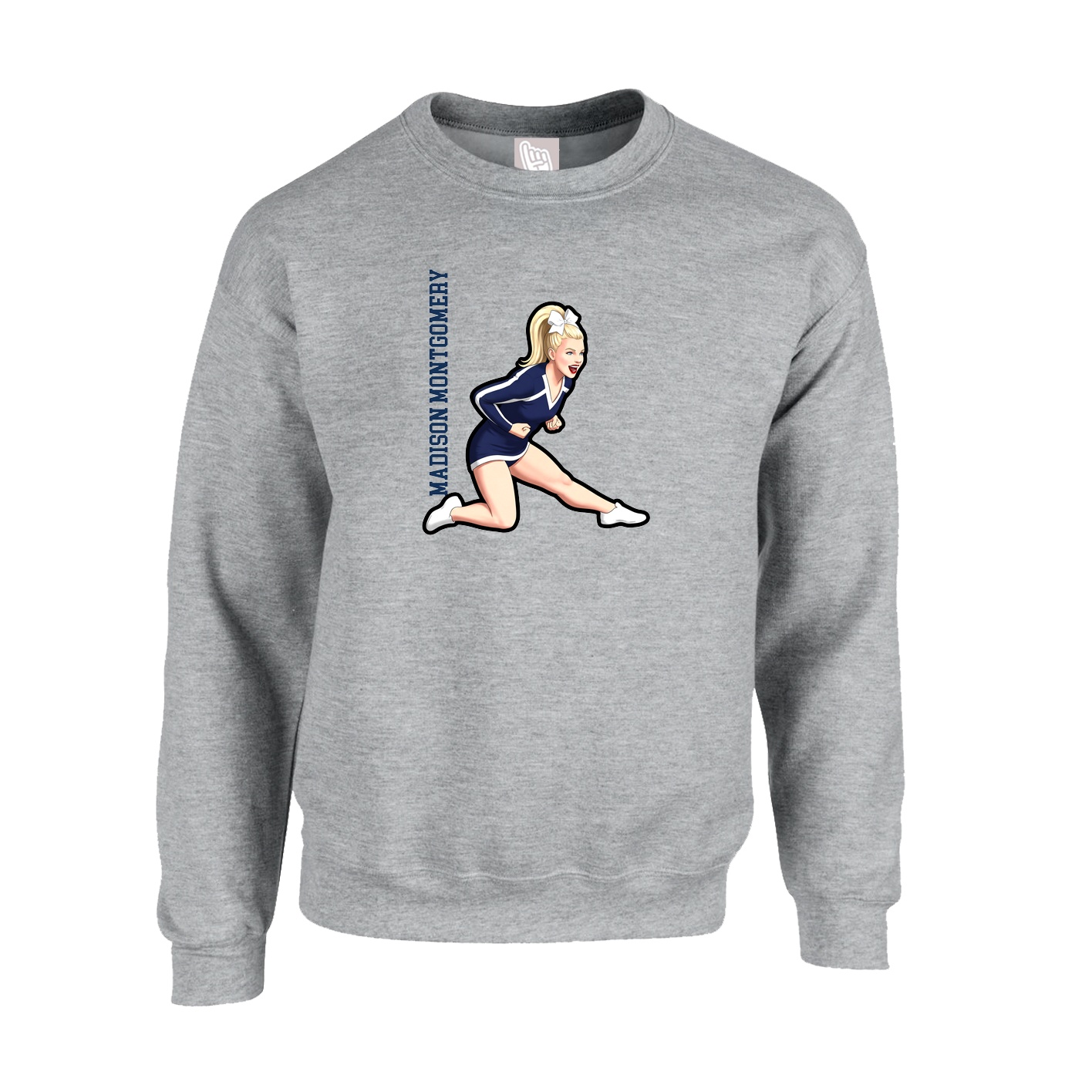 Fleece Crew — Name Vertical in Grey