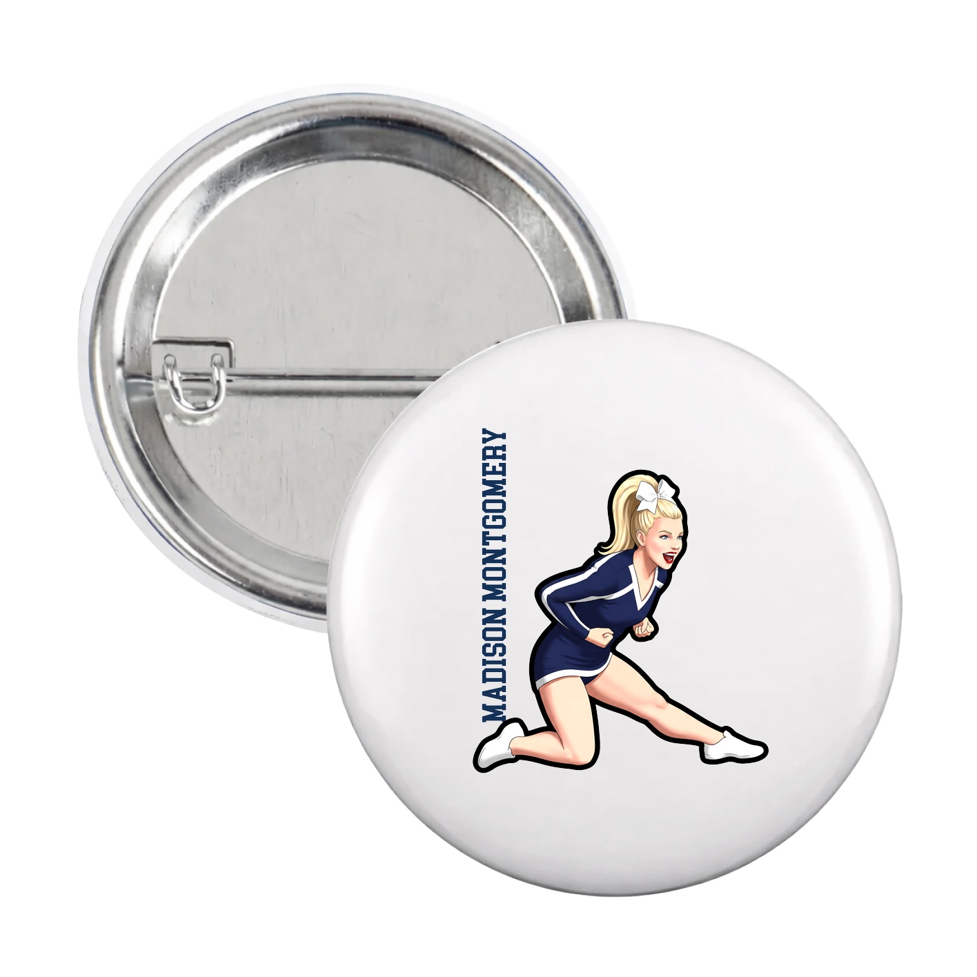 Game Day Button — Name Vertical in White