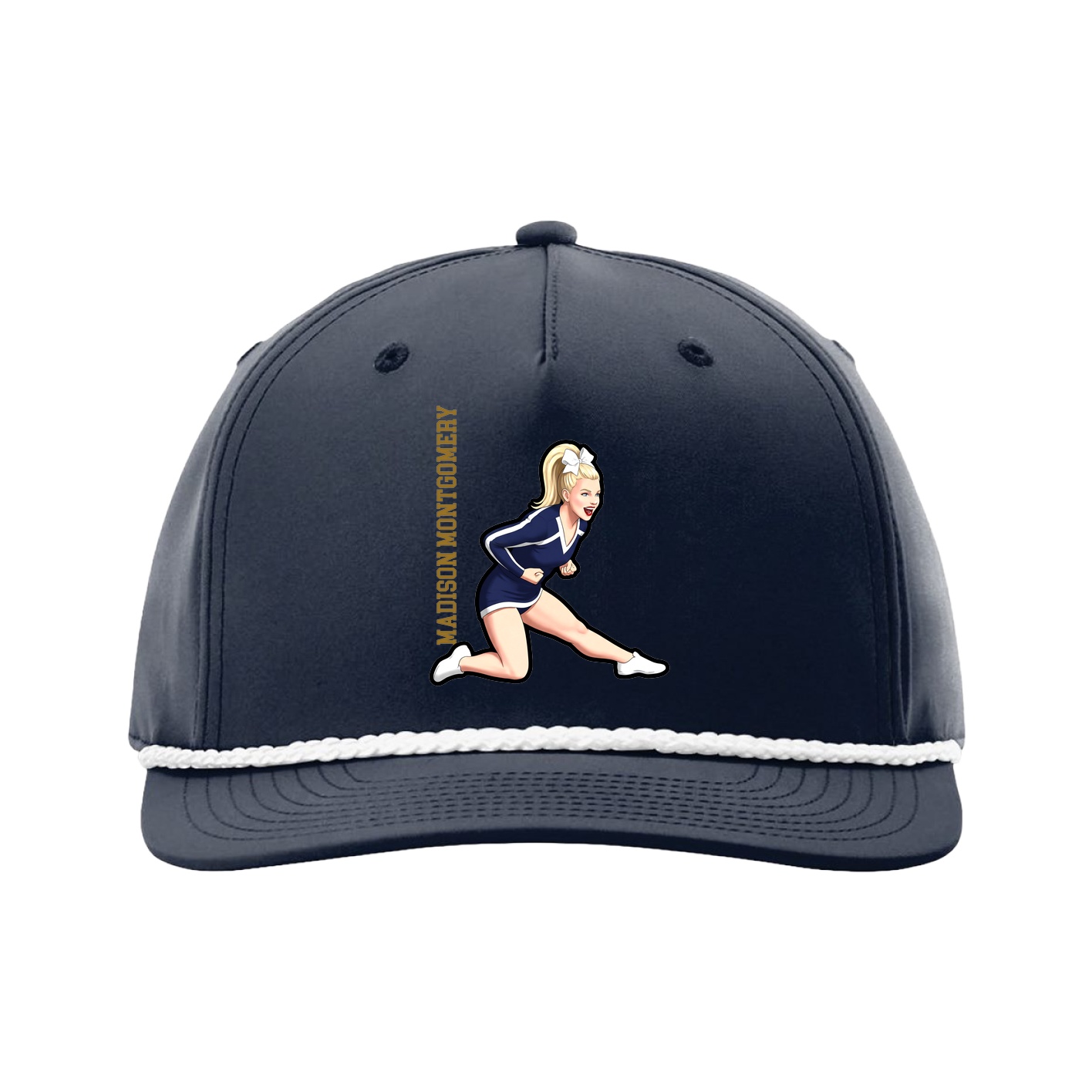 Five-Panel Classic Rope Cap — Name Vertical in Navy