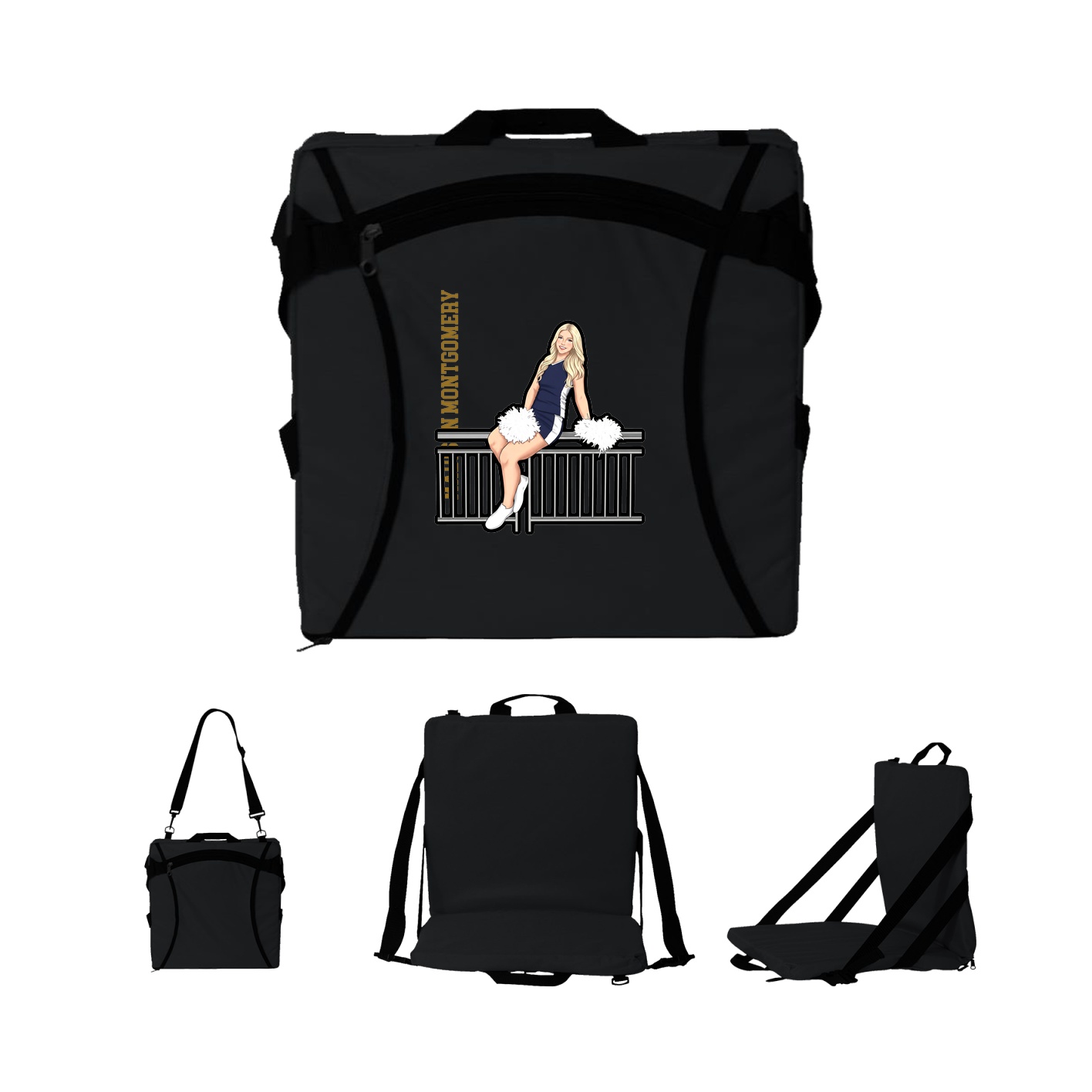 Folding Stadium Seat — Name Vertical in Black