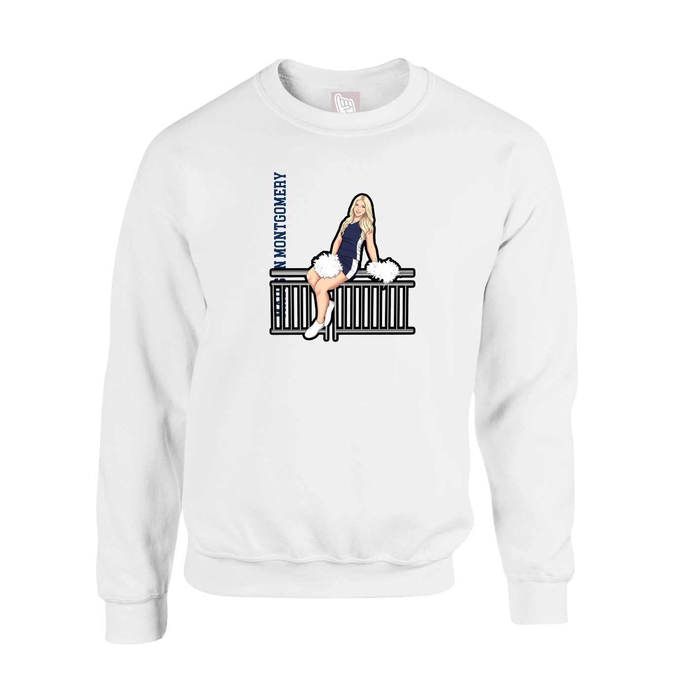 Fleece Crew — Name Vertical in White