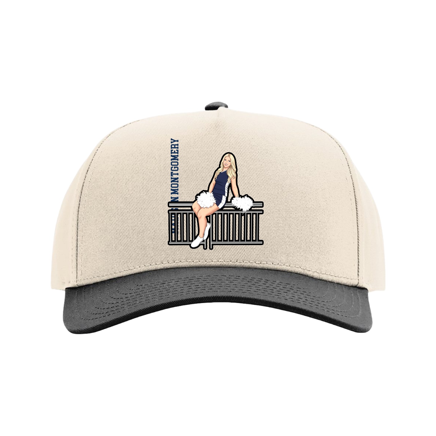 Full Fabric Five-Panel Champ Cap — Name Vertical in Cream/Black
