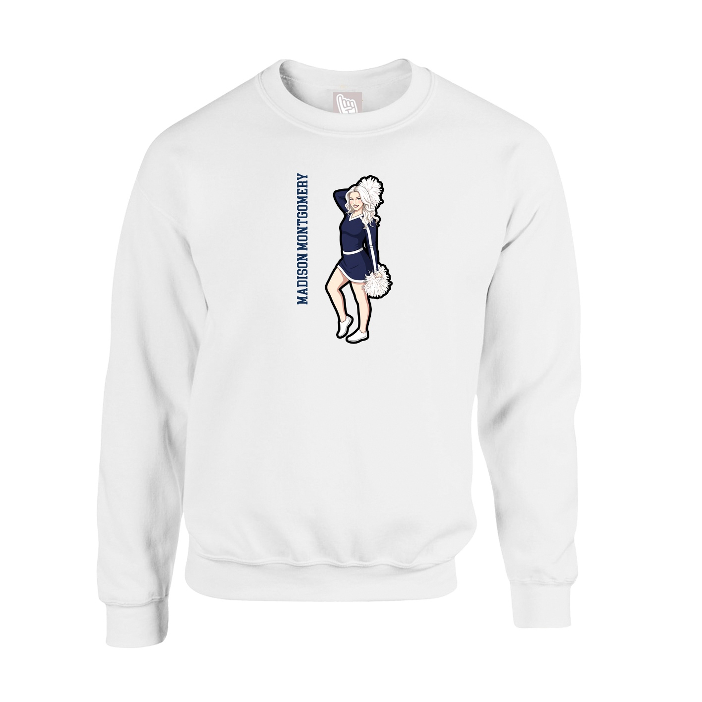 Fleece Crew — Name Vertical in White